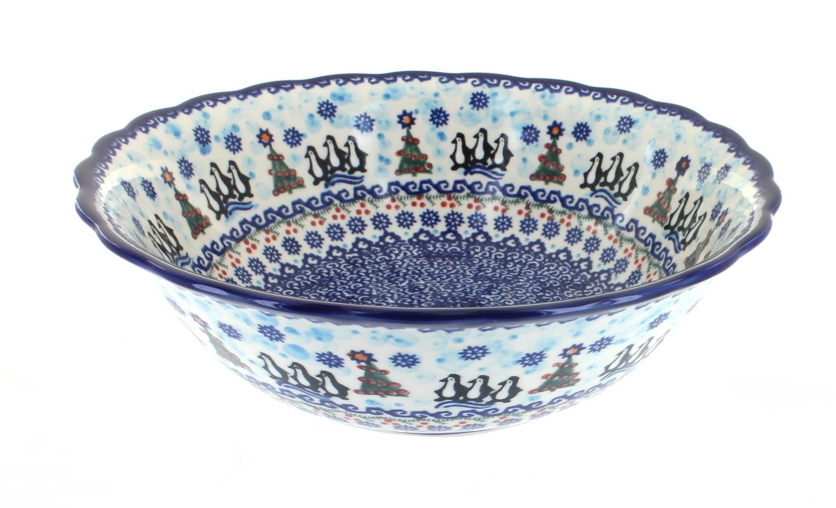 Blue Rose Polish Pottery Arctic Holidays Large Serving Bowl – Handmade Ceramic Bowl for Holiday Dinner, Christmas Decor & Party Serving – Perfect for Festive Gatherings, Home Decor & Gift Giving
