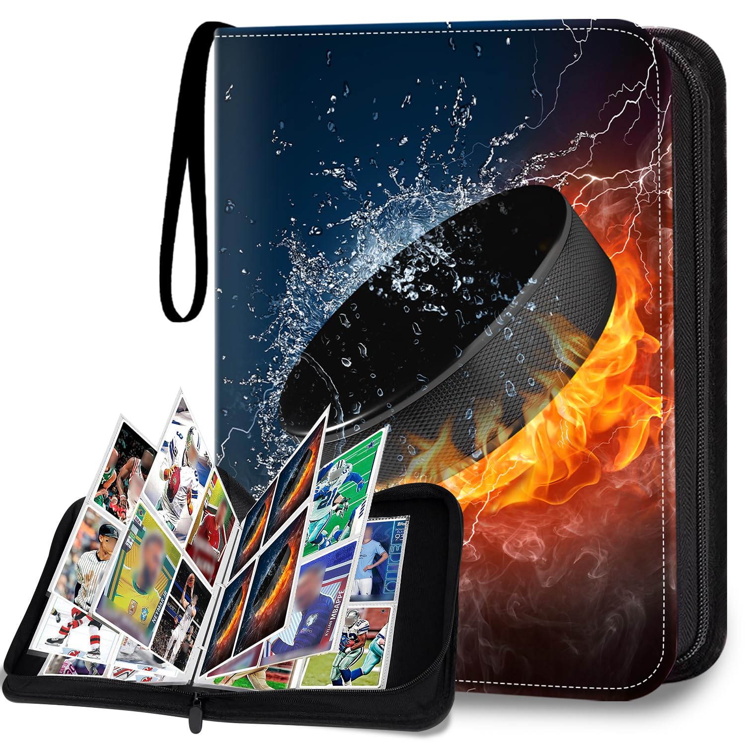 HESPLUS Hockey Card Binder - 4-Pocket Trading Card Holder with 50 Removable Double-Sided Sleeves, Fits 400 Sports Cards - Perfect for NHL, Pokemon, MTG & Yu-Gi-Oh Card Collection, Storage & Display at Home or Tournaments