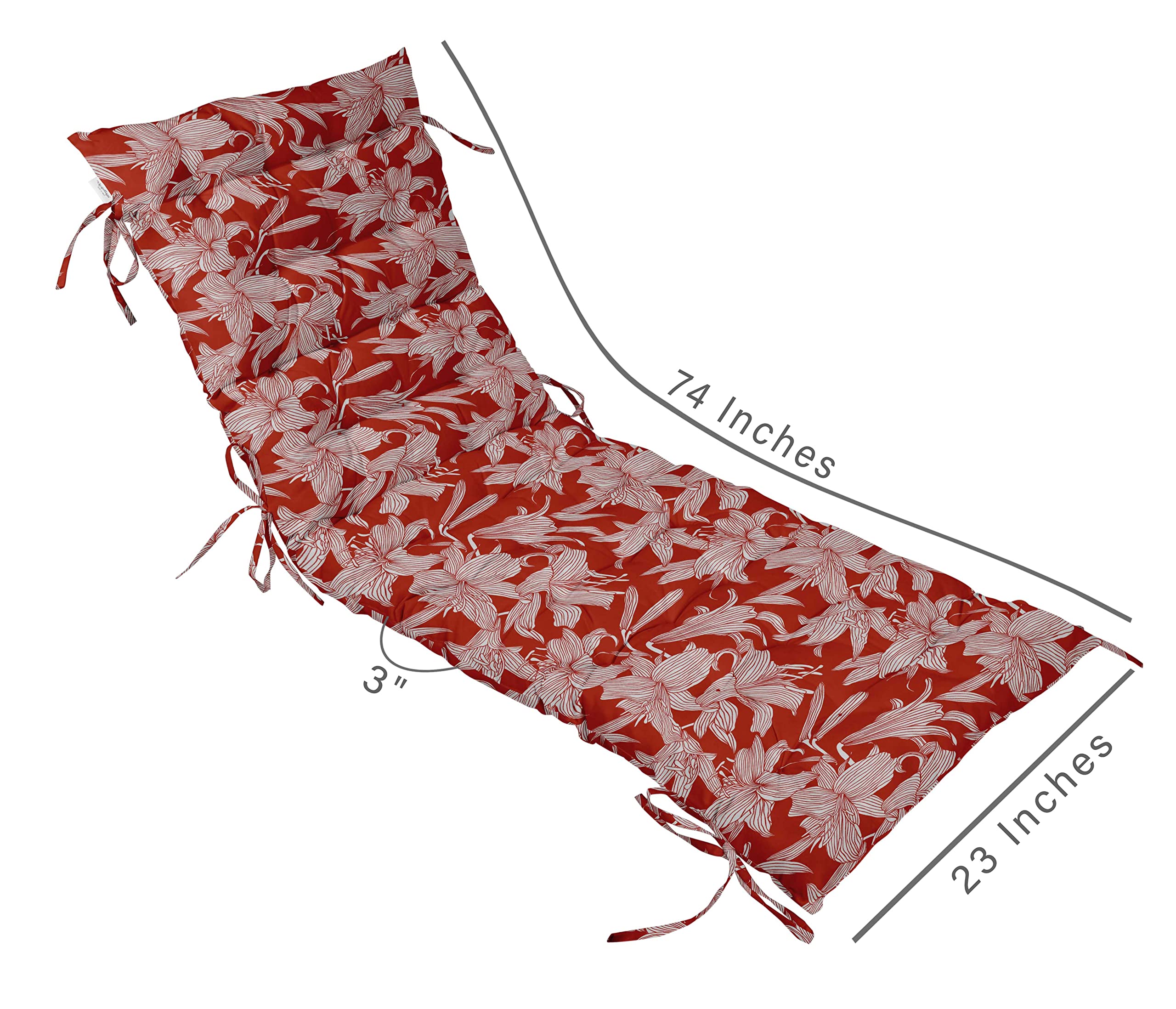Quilted Thick Padded Seat Cushion for Rocking Chair, Sofa & Recliner - 74 x 23 Inches with Ties - Red - Perfect for Outdoor Garden, Terrace & Bench Use - YC