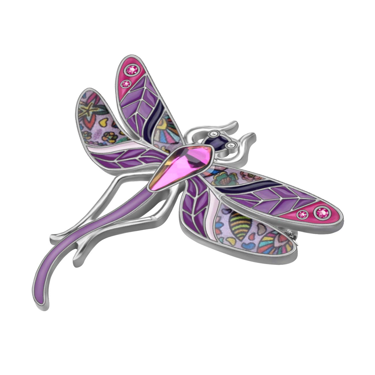DOWAY Enamel Alloy Crystal Rhinestone Dragonfly Brooch Pin - Elegant Purple Lapel Pin for Women, Girls & Kids - Perfect for Spring Summer Fashion, Scarf & Clothing Decoration - Great Gift Idea for Birthdays & Special Occasions
