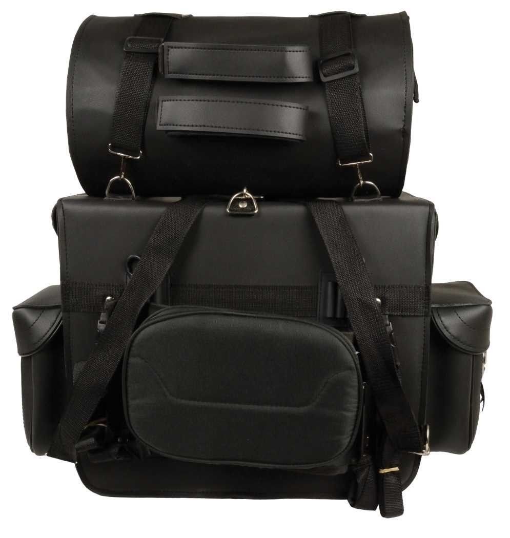 Motorcycle Sissy Bar Luggage - 2-Piece PVC Travel Bag for Motorbike, Black (New) - Perfect for Road Trips & Commuting