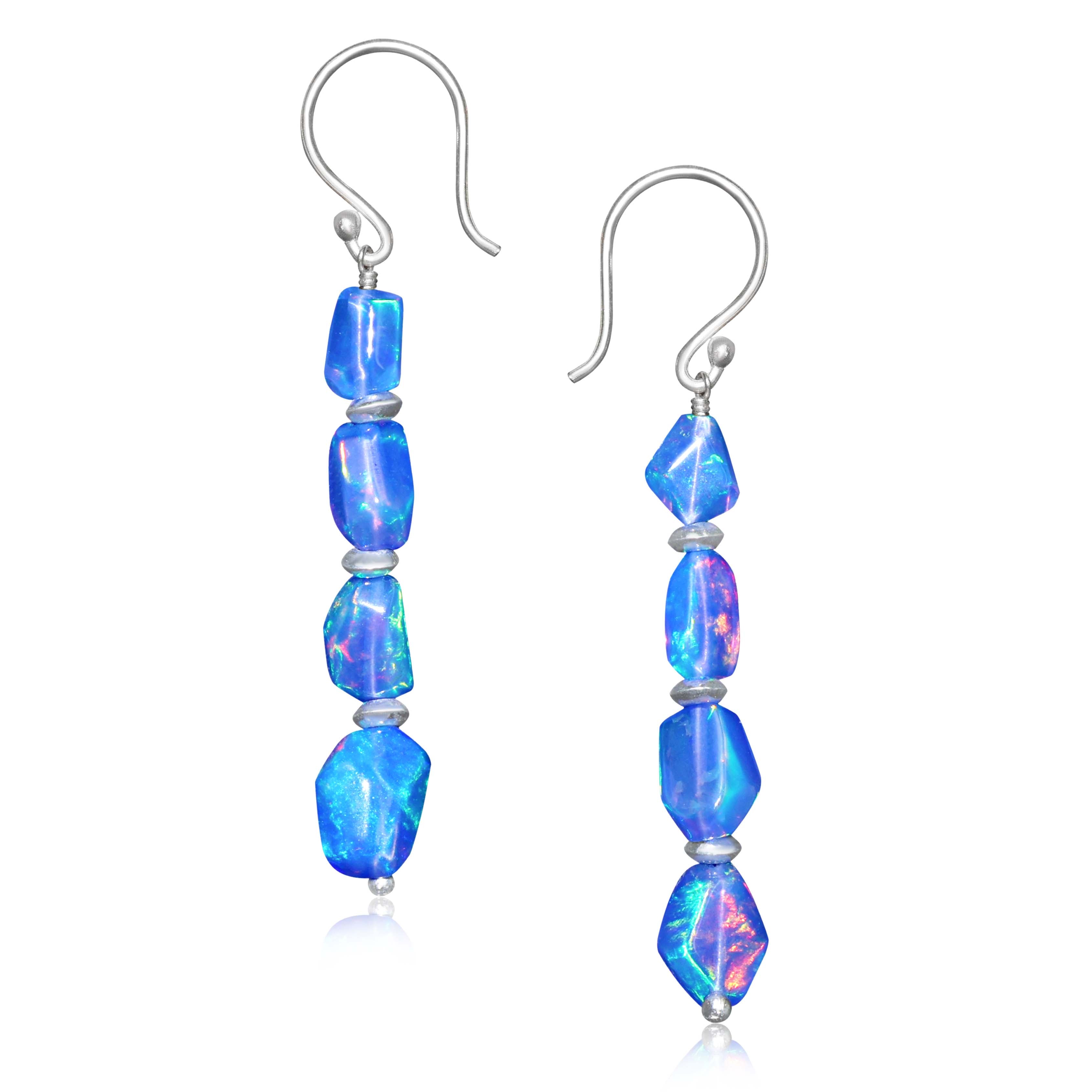 Natural Blue Opal Tumbled Bead Linear Dangle Earrings for Women | Handmade Boho Chic Jewelry | Perfect for Parties, Weddings & Everyday Wear