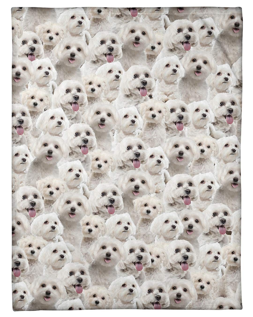SATIGI Maltese Full Face Blanket - Soft Flannel Fleece Plush Dog Blanket for Small Medium Large X-Large Dogs - Warm Cozy Pet Throw for Couch, Bed, Sofa - Perfect Gift for Dog Lovers - Indoor & Outdoor Use