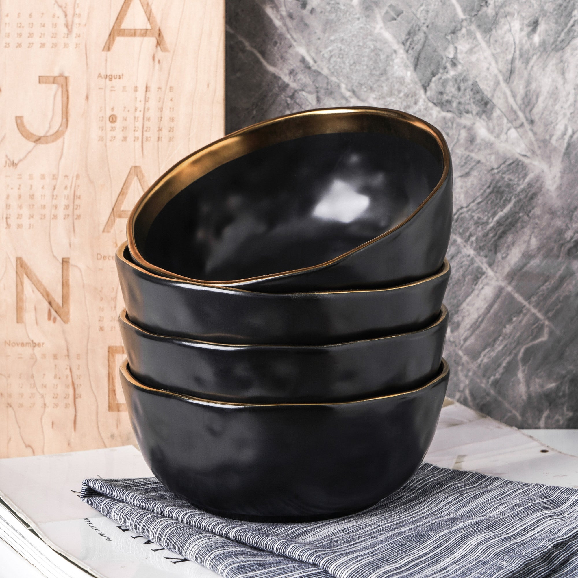 Premium Black Florian Porcelain Bowl - Elegant Dining & Serving Dish for Soup, Salad, Dessert & Home Decor