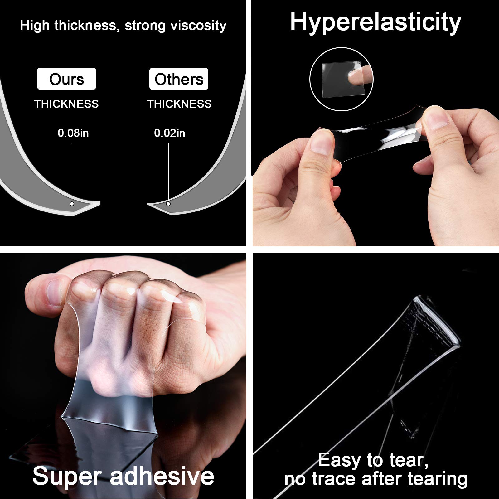 Strong Double Sided Tape Heavy Duty - 9.84FT Nano Adhesive Mounting Tape for Walls, Pictures, Posters & Carpets | Removable Clear Sticky Strips for Home Decor, Office & Car Use