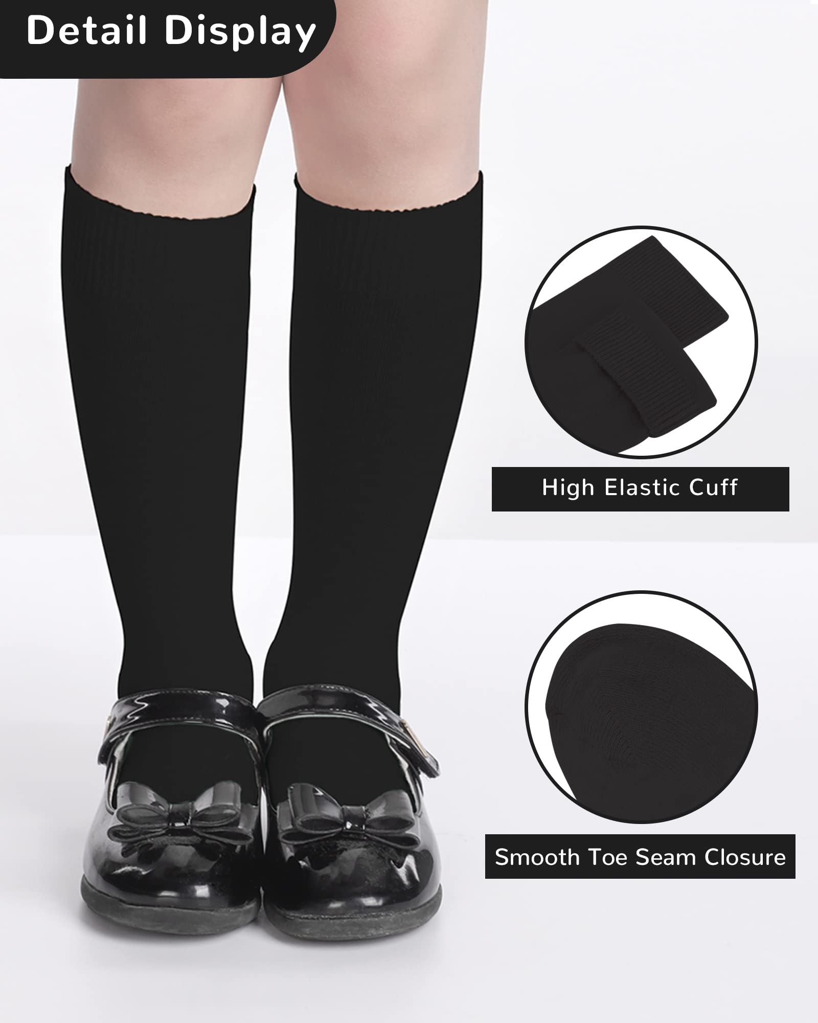 BOOPH Kids Knee High Socks for Boys & Girls - School Uniform Socks, Mid Calf Socks for Ages 3-14 Years - Perfect for School, Sports & Everyday Wear