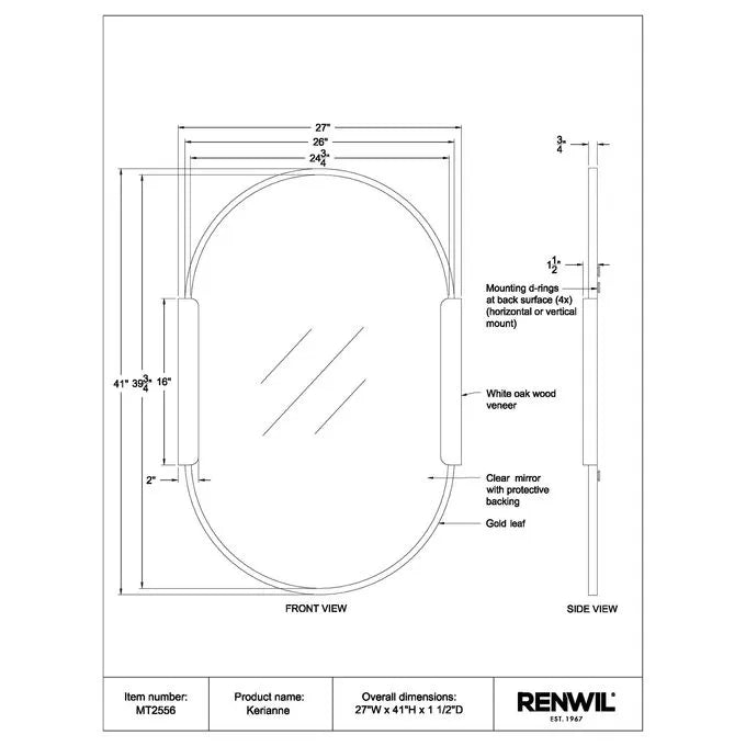 Kerianne Wall Mirror - Elegant Full-Length Mirror for Home Decor, Bedroom & Living Room | Perfect for Vanity, Dressing & Selfie Station