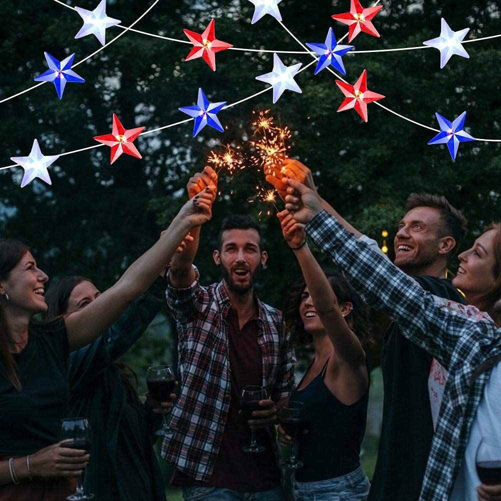 4th of July Patriotic Lights - 10FT 40LED Battery Operated String Lights with Remote Timer for Independence Day, Memorial Day & Christmas Decorations | Perfect for Home, Yard, Party & Outdoor Celebrations
