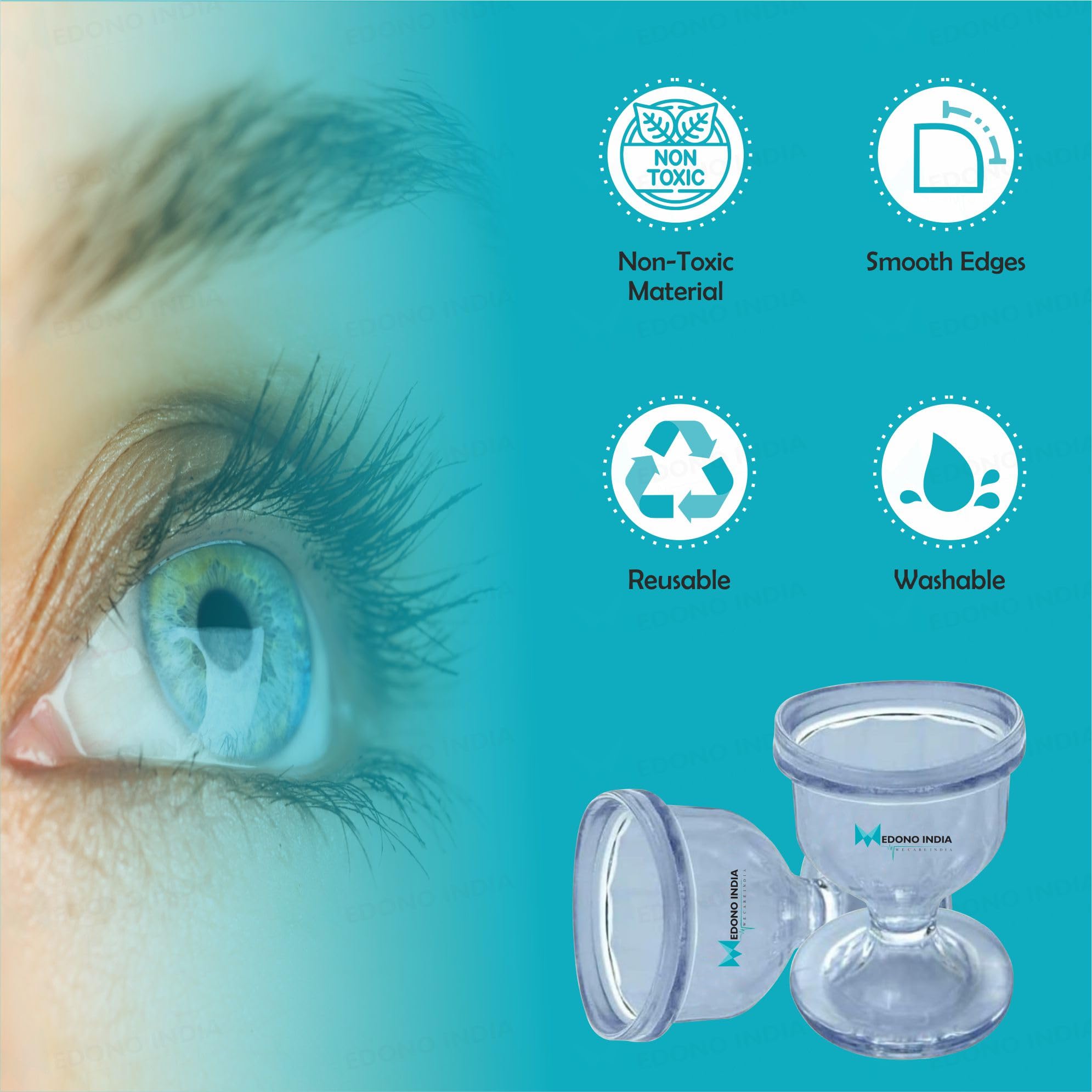 Medono India Transparent Eye Wash Cups (Pack of 2) – Premium Plastic Eye Cleansing Cups with Storage Container for Removing Dust, Makeup & Irritants | Perfect for Eye Care, First Aid & Travel Use