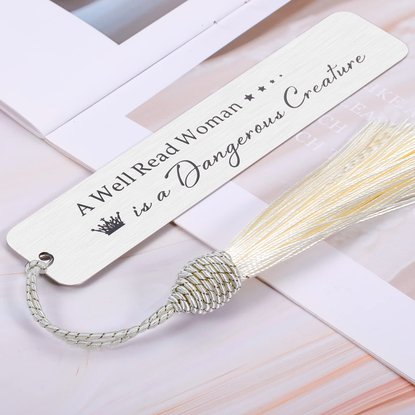 Beautiful Bookmark for Women - Unique Gifts for Book Lovers, Birthday, Christmas - Perfect for Female Friends, Teen Girls, Boss Lady & Teachers - 'A Well Read Woman is A Dangerous Creature' Quote - Great as Stocking Stuffers & Reading Accessories - Ideal for Book Clubs, Libraries & Cozy Reading Nooks