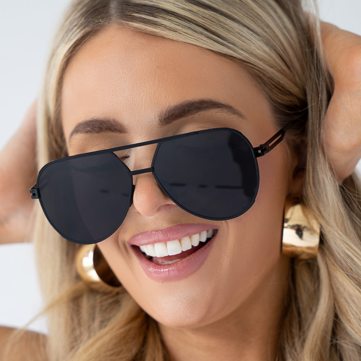 Untangled x Emily Tangle-Free Black Aviator Sunglasses for Women - Polarized UV Protection - Fashionable & Lightweight for Driving, Travel & Outdoor Activities