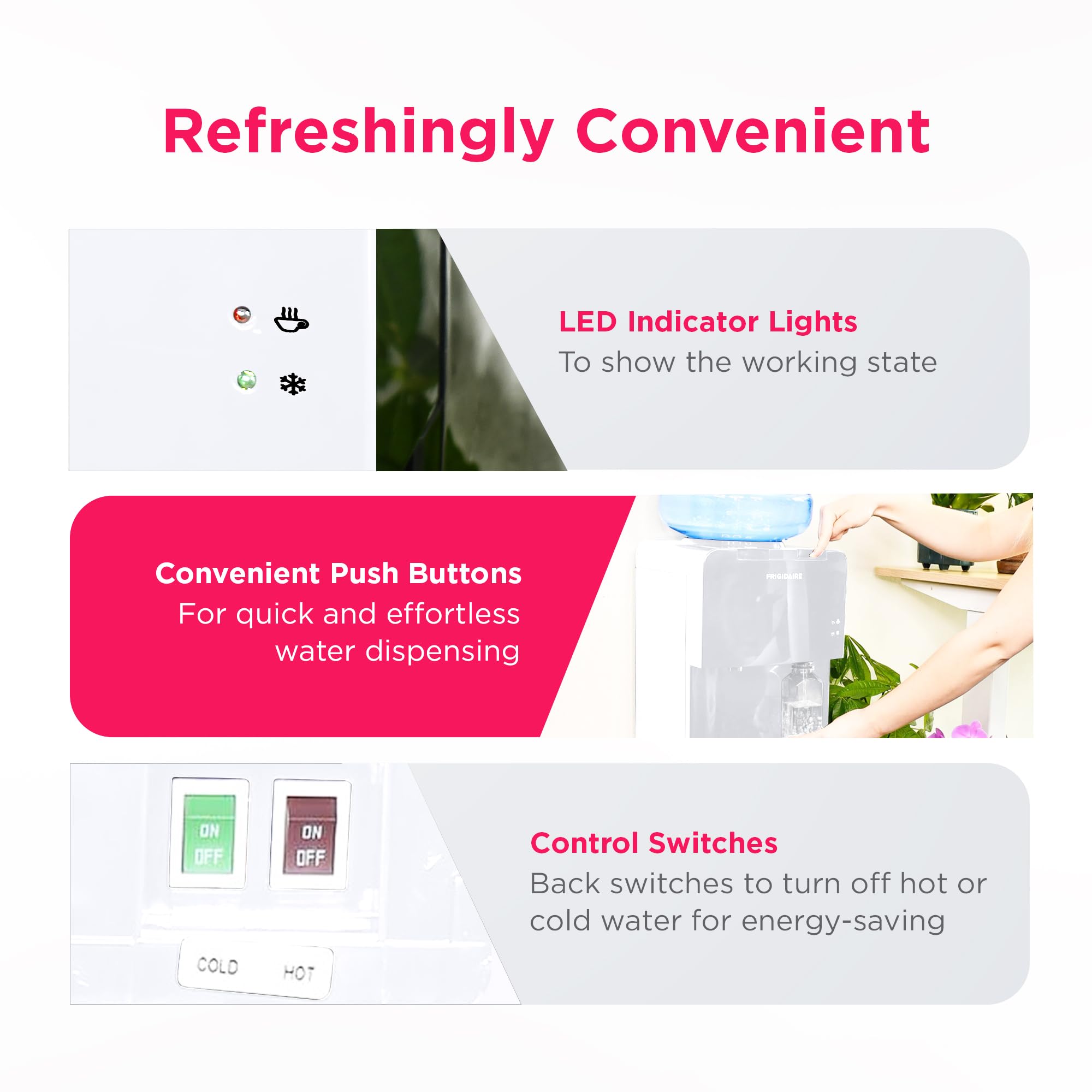 Frigidaire EFWC498 Top Load Hot & Cold Water Cooler Dispenser - 3/5 Gallon Bottles, White (11