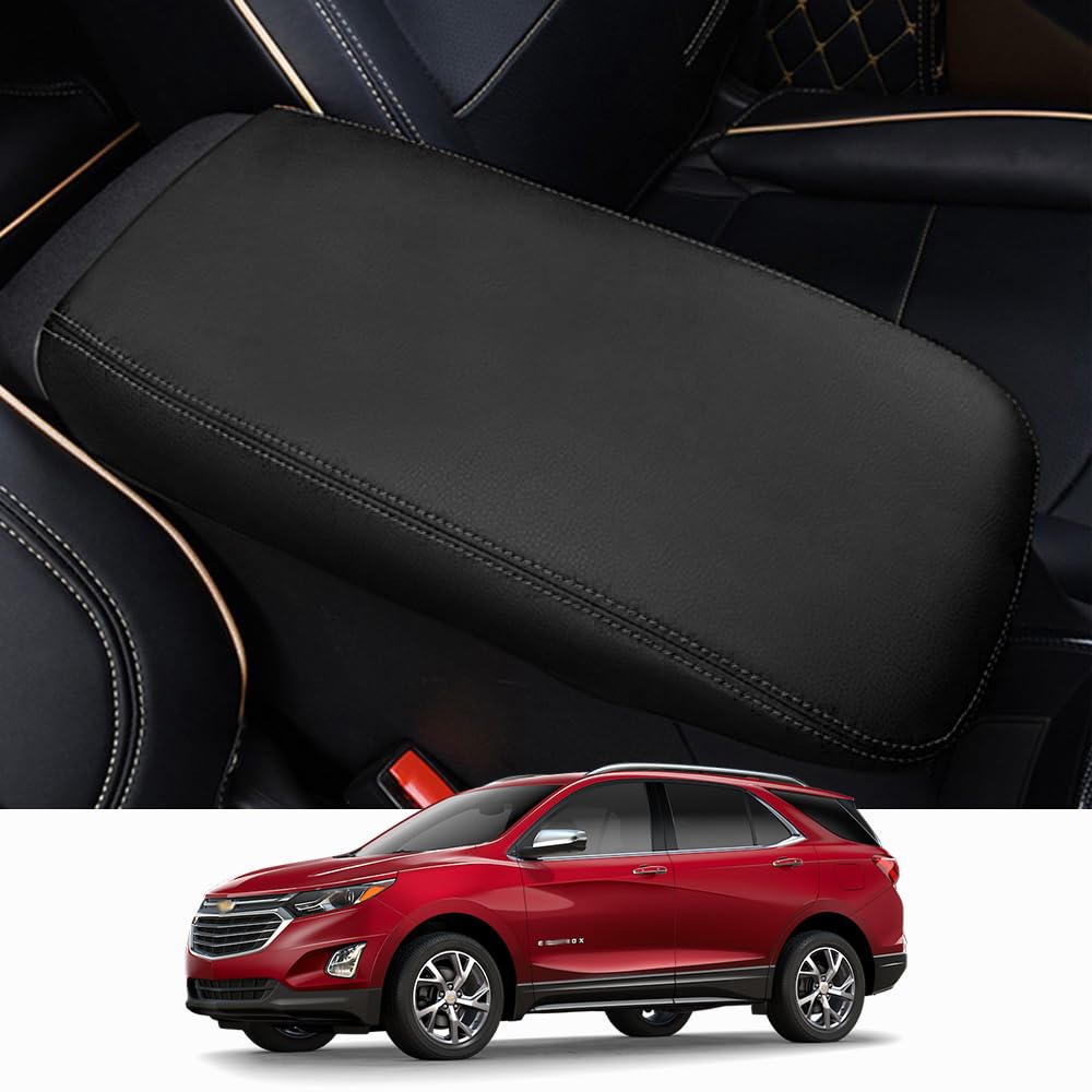 BEERTE Car Armrest Cover for Chevrolet Equinox 2018-2023 | Black Leather Center Console Armrest Box Protector with Stitching | Car Interior Accessories for Comfort & Style