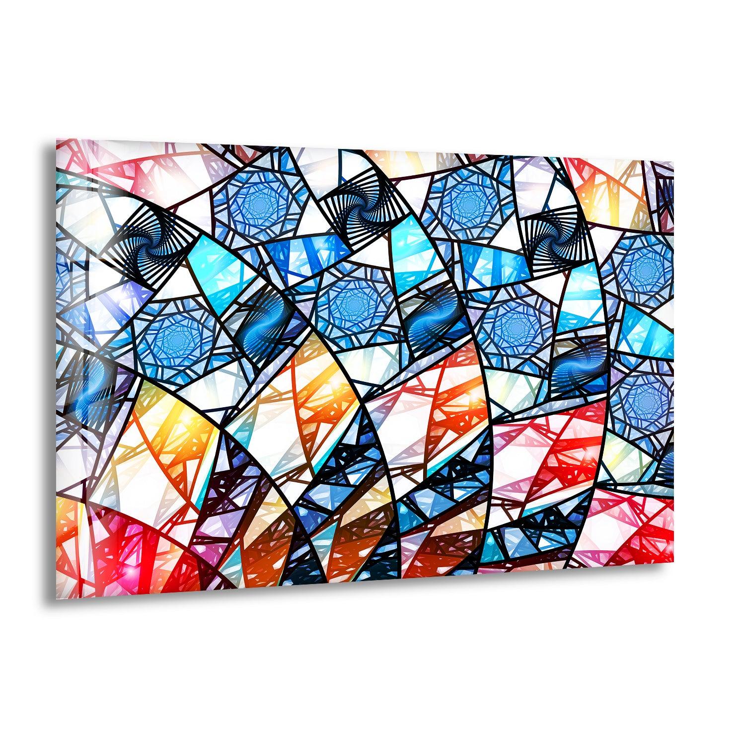 Blue and White Geometric Glass Wall Art - Modern Home Decor for Living Room, Bedroom, or Office - Handmade Glass Mosaic Artwork