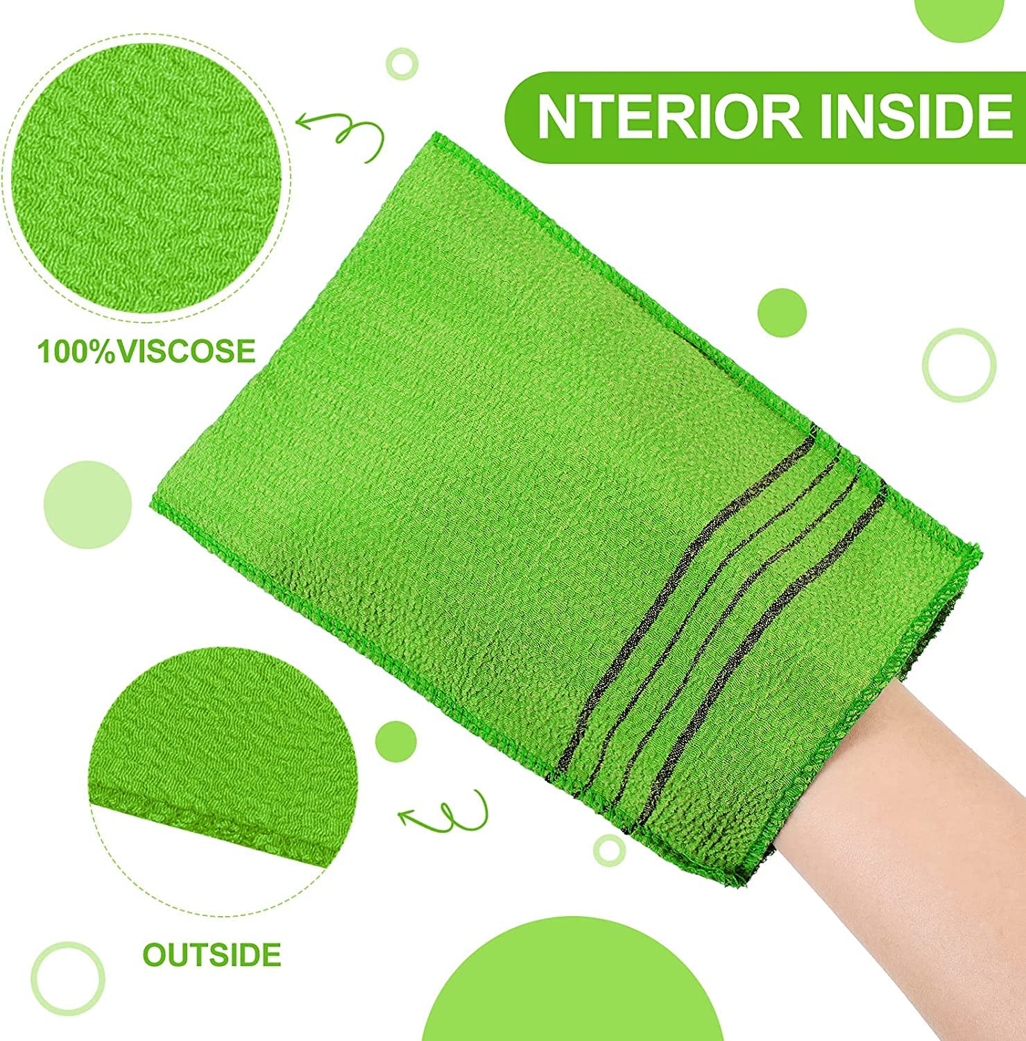 ENLIWISH Korean Exfoliating Bath Gloves 2Pcs - Soft Body Scrubber for Smooth Skin, Shower & Spa Exfoliation, Green - Perfect for Korean Skincare Routine & Dead Skin Removal