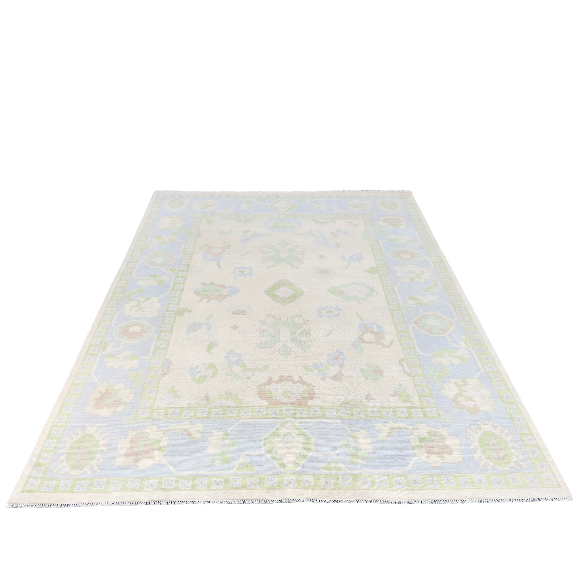 Chloé Oushak Handmade Wool Rug in Bayberry Frost - Luxury Bohemian Area Rug for Living Room, Bedroom & Home Decor