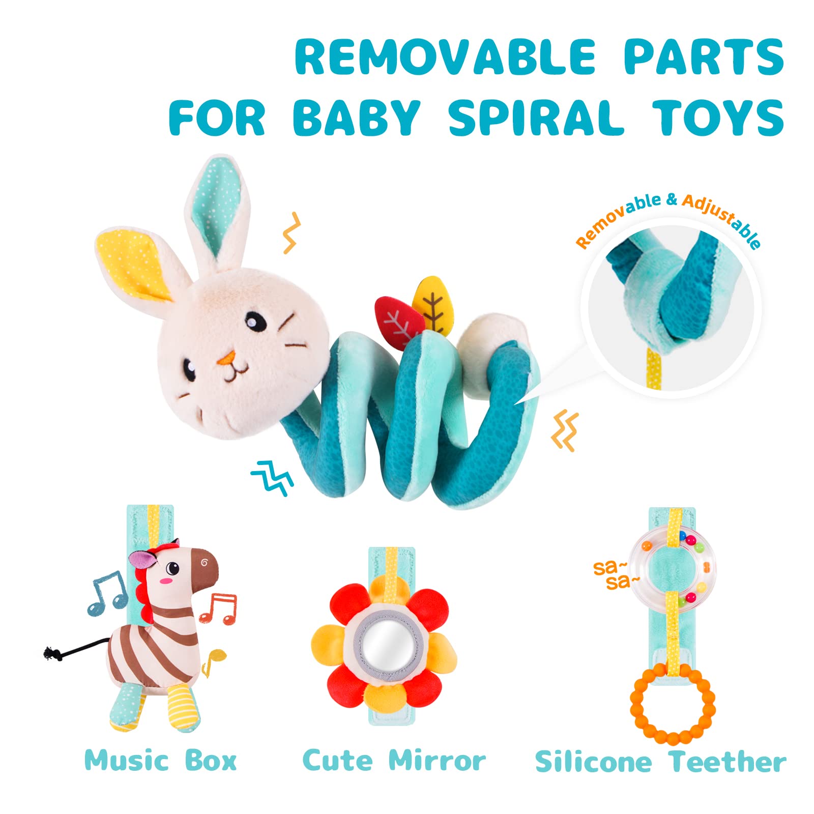 Koty Rabbit Hanging Rattle Toys for Babies 0-6 Months - Soft Spiral Plush Toy for Car Seat, Stroller & Crib - Perfect Newborn Sensory & Teething Gift for Infant Development