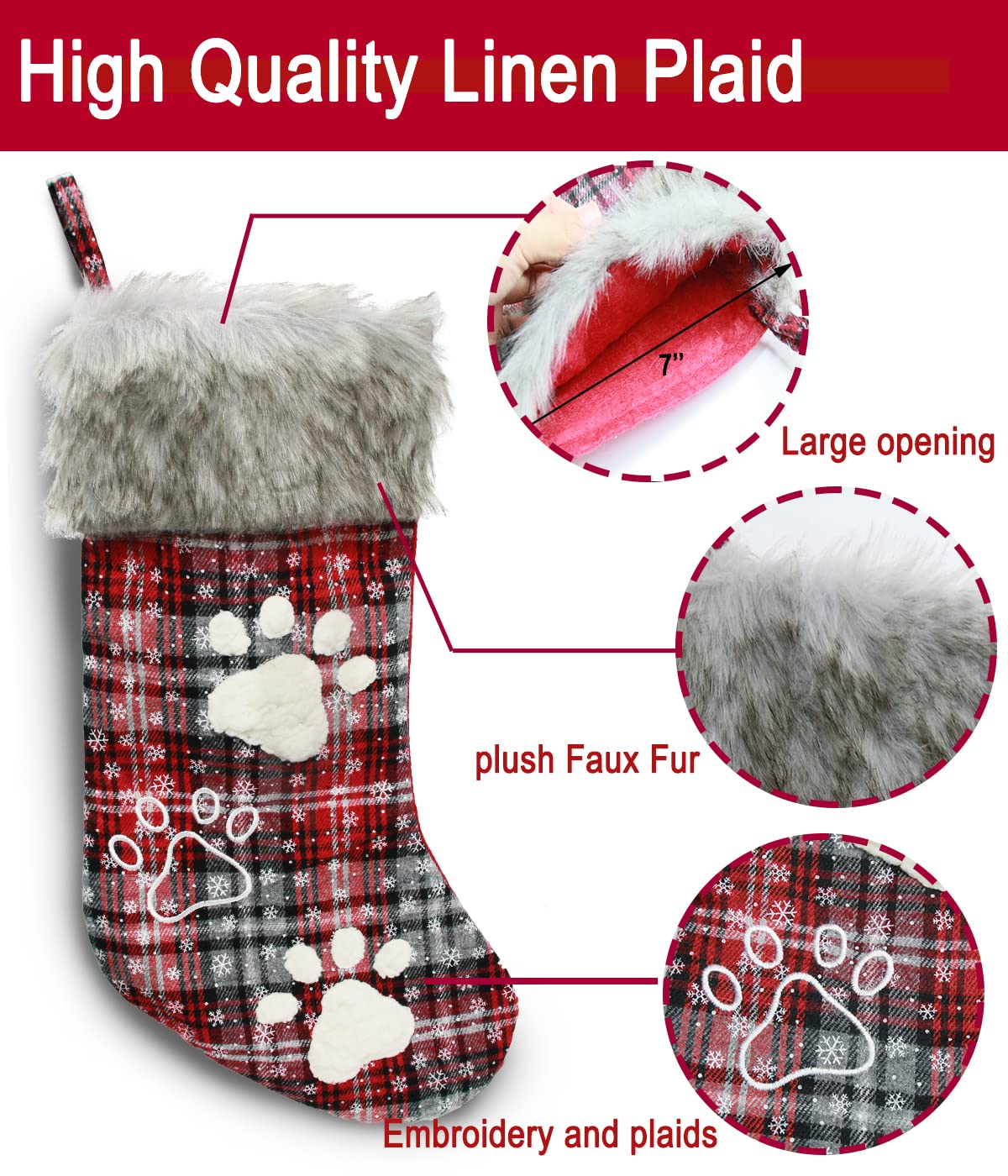 Buffalo Plaid Dog Christmas Stockings 2-Pack - 18