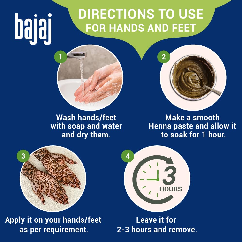 Bajaj 100% Pure Natural Henna Powder for Hair & Skin - 500g (17.6 oz) | Safe Chemical-Free Hair Dye, Tattoo & Mehndi | Perfect for DIY Beauty, Bridal & Festival Use