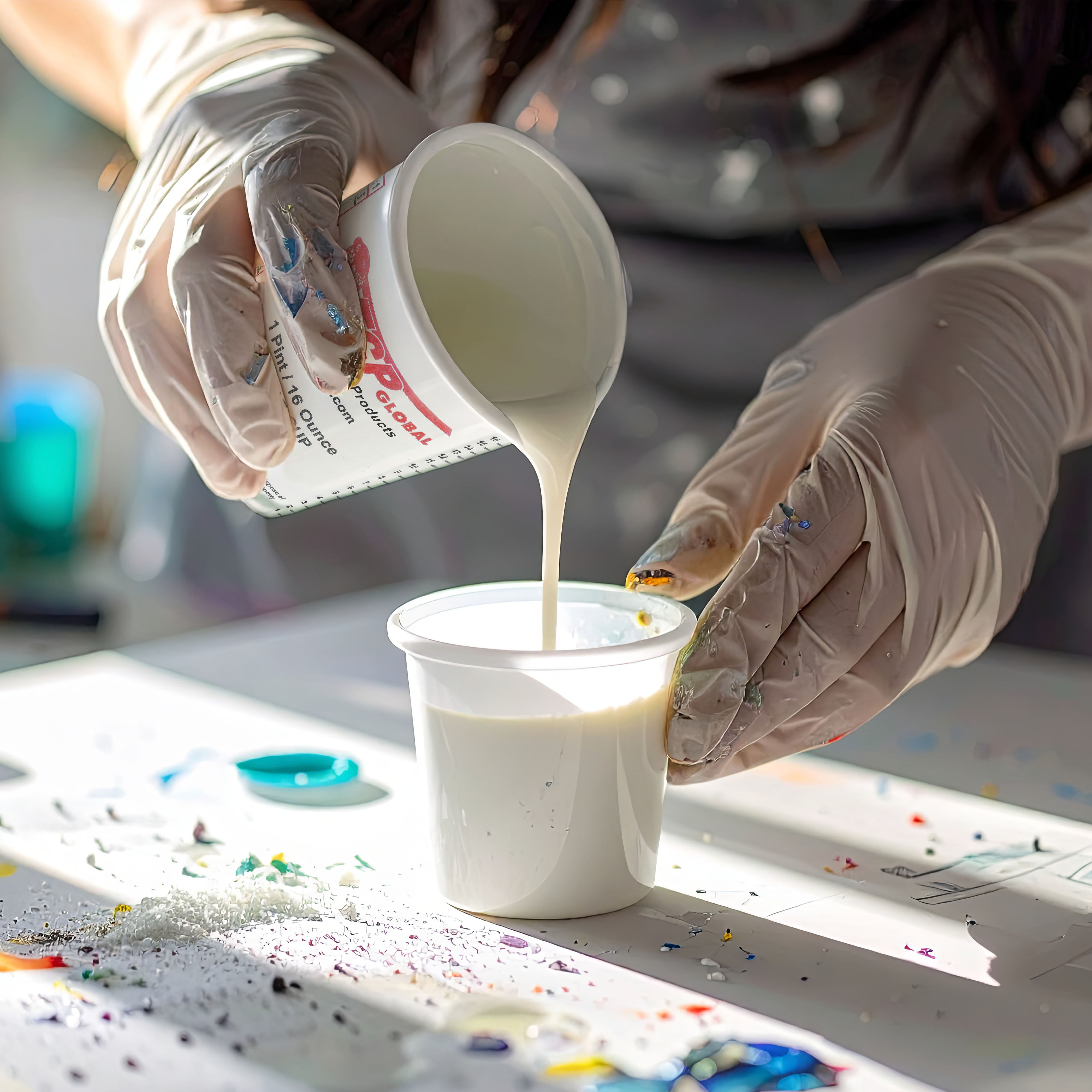 16oz Paint Mixing Cups (Pack of 100) - Disposable & Reusable Plastic Measuring Cups for Automotive Paint, Epoxy Resin, Acrylic Art - Graduated with Mixing Ratios - Perfect for DIY Projects, Crafting & Professional Use