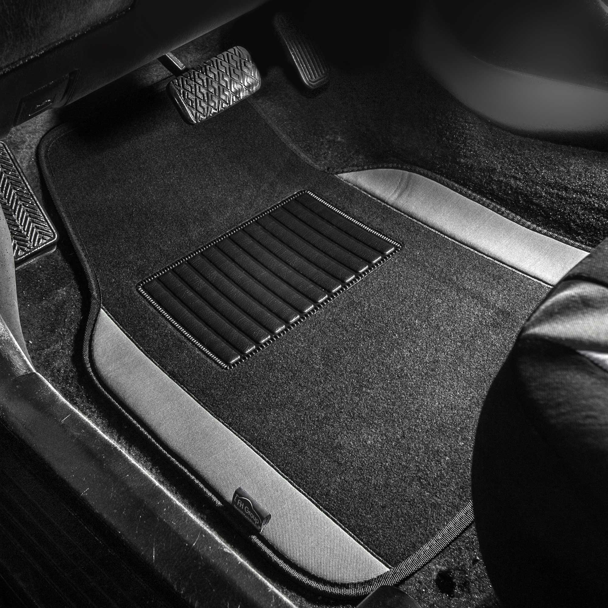 TLH Unique Flat Cloth Universal Car Seat Covers Full Set with Matching Floor Mats - Gray Color for Sedans, SUVs & Vans | Perfect for Road Trips, Daily Commutes & Family Travel