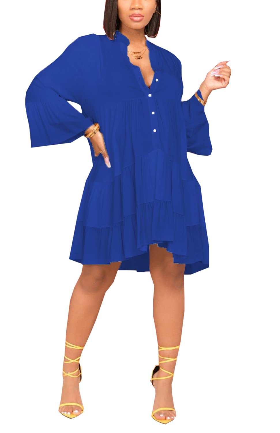 FairyLove Women's Casual Long Bell Sleeves Flowy Maxi Dress - Elegant Loose Fit Wedding Guest Dress for Parties, Bridal Shower & Summer Occasions