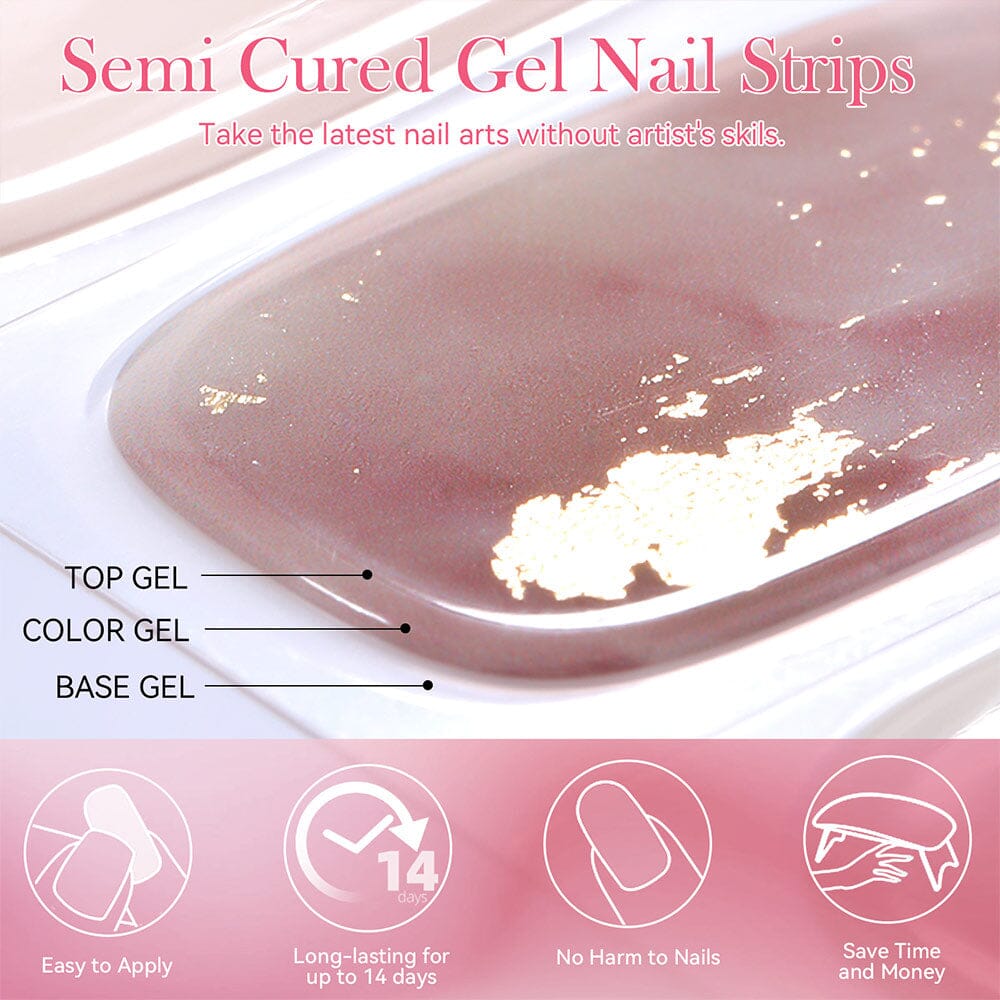 20 Tips Red Semi Cured Gel Nail Strips N033 - Long Lasting DIY Nail Art Kit for Home & Salon Use