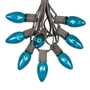 C9 Teal Christmas String Light Set - 25ft Outdoor Hanging Roofline & Patio Lights with Brown Wire for Holiday Decorations - Perfect for Christmas Tree, House, Garden, and Party Decor