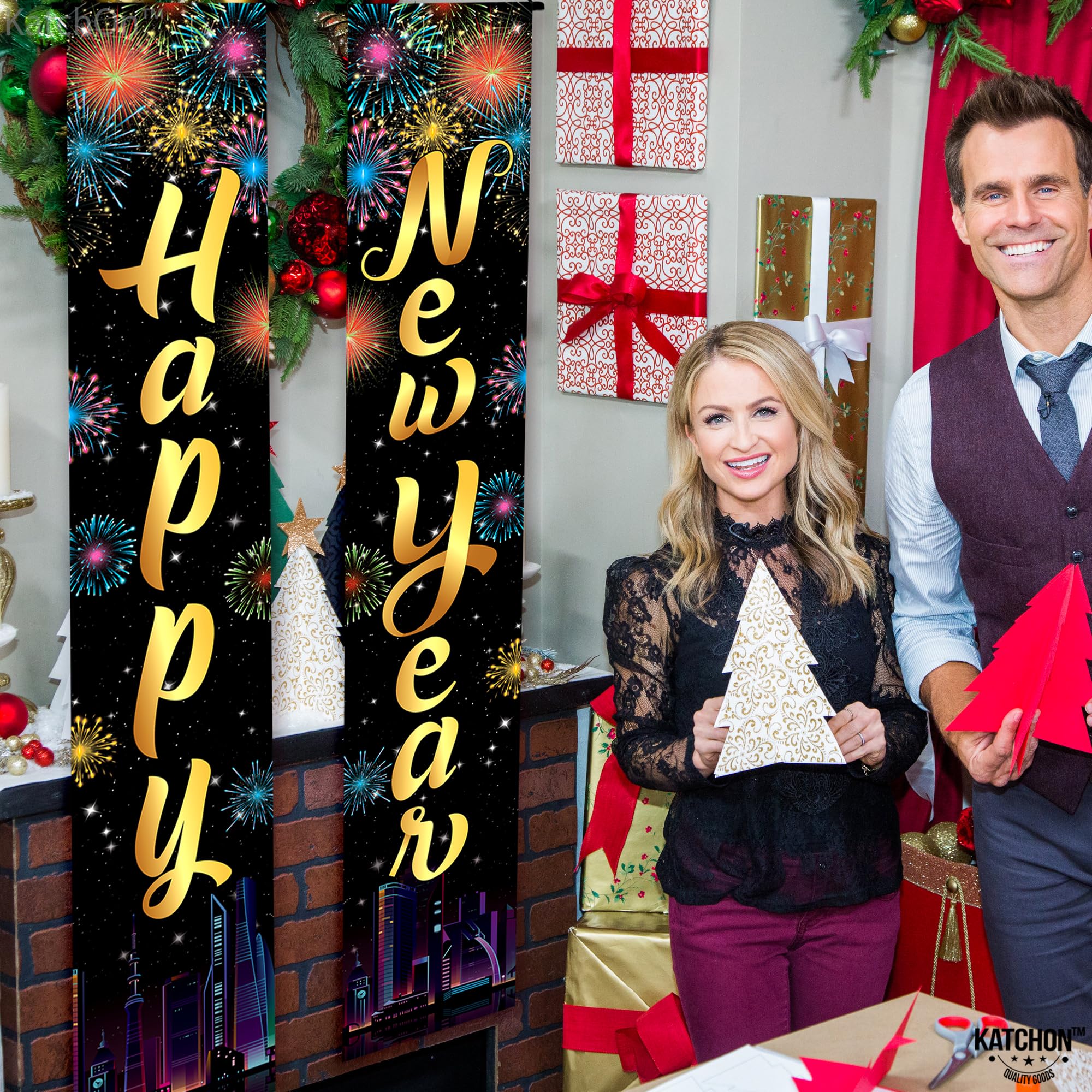 KatchOn Happy New Year 2025 Door Banner - 72x12 Inch Large New Year's Eve Party Decoration | Festive Holiday Banner for Home, Office & Outdoor Celebrations | Perfect for New Year Countdown, NYE Parties & Holiday Decor