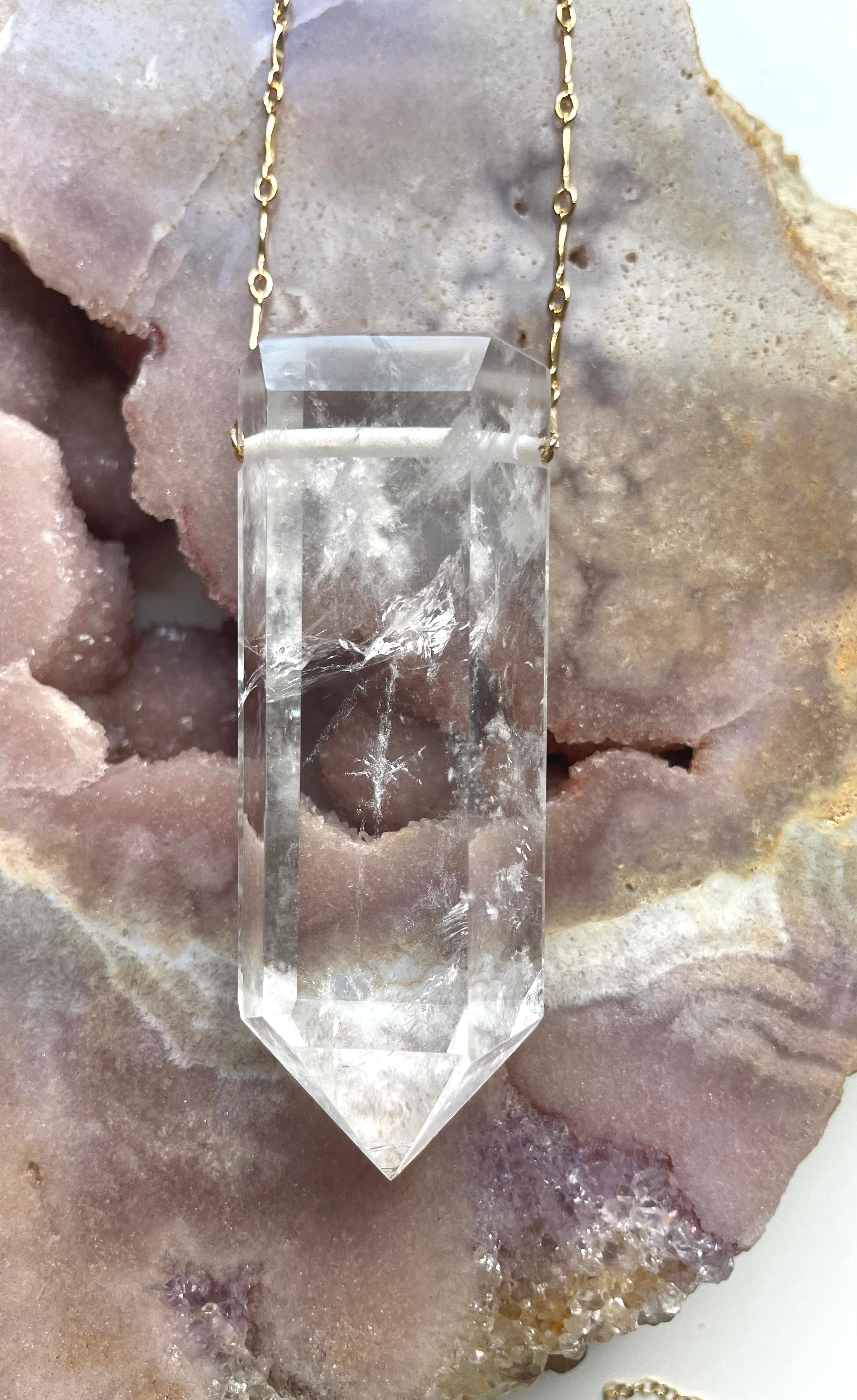 Extra Large Chunky Clear Quartz Pendant Necklace - 14K Gold Filled Healing Crystal Jewelry for Meditation, Energy Cleansing & Spiritual Gifts