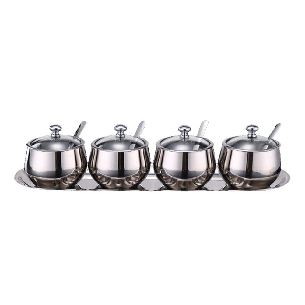 WIONC Kitchen Stainless Steel Seasoning Container Set - 4 Jars Salt & Pepper Shakers, Spice Storage Box for Organized Cooking & Baking