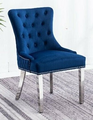 Luxury Blue Velvet Dining Chairs Set of 2 - Deep Tufted Upholstery with Elegant Lion Knocker Details | Perfect for Formal Dining Rooms, Home Offices & Glamorous Decor