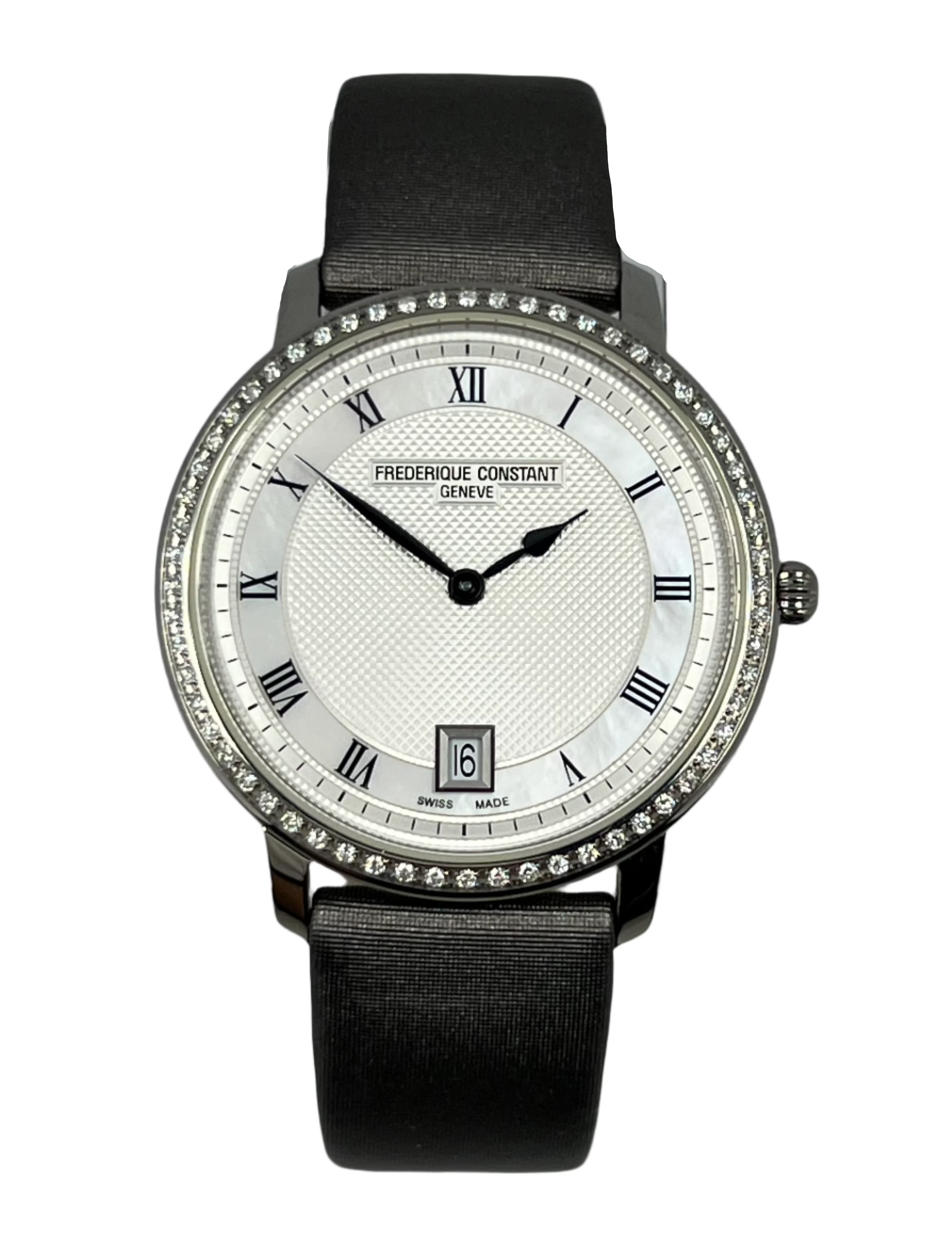 Frederique Constant Slimline Ladies Watch - Stainless Steel Case with Diamonds, Swiss Quartz Movement, Water Resistant, Elegant Dress Watch for Women | Perfect for Business, Evening Events & Special Occasions