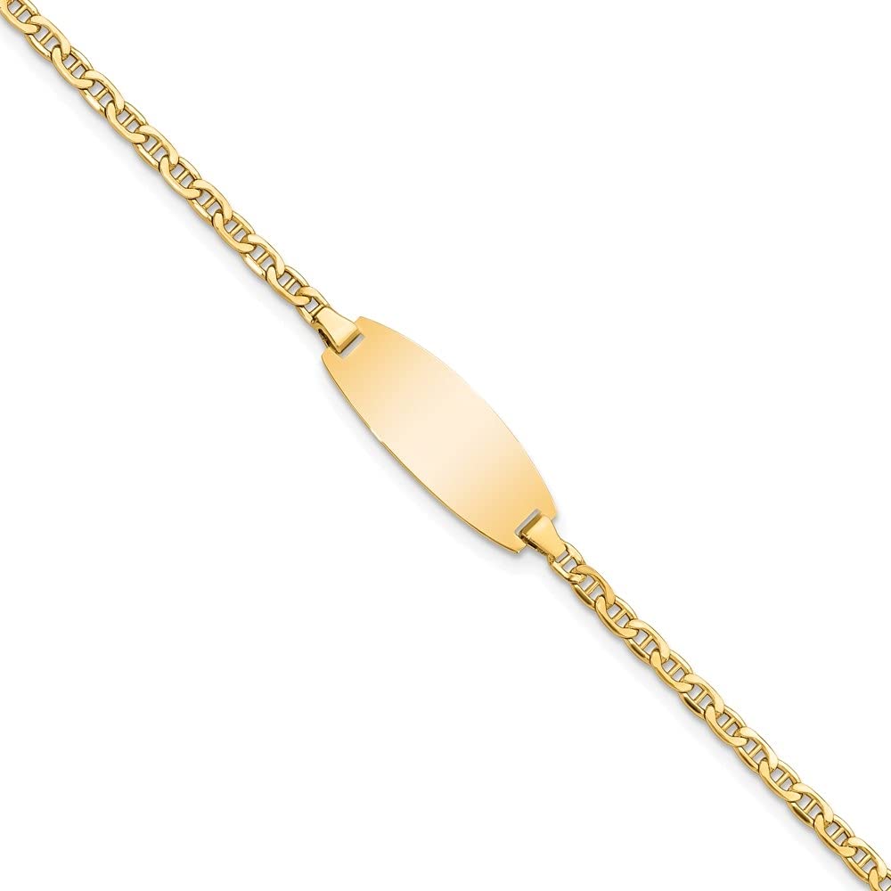 14k Yellow Gold Oval ID Semi-Solid Anchor Bracelet for Women - 5.5