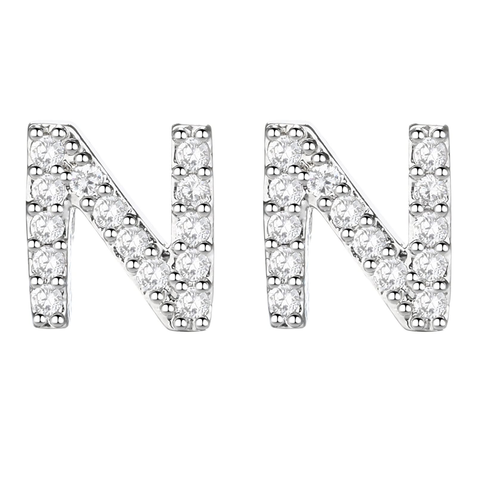 26 Pairs Initial Letter Diamond Stud Earrings for Women - Fashion Alphabet Simulated Silver Earrings (Size N) - Perfect for Gifts, Parties & Everyday Wear