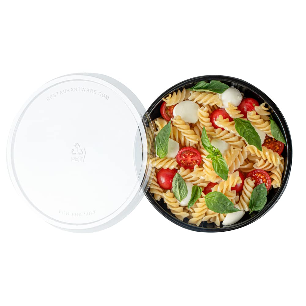 Restaurantware 21oz Recyclable Plastic Salad Bowls - 200-Pack Disposable Large Black Food Containers for Pasta, Salads, Takeout | Eco-Friendly Catering & Party Supplies