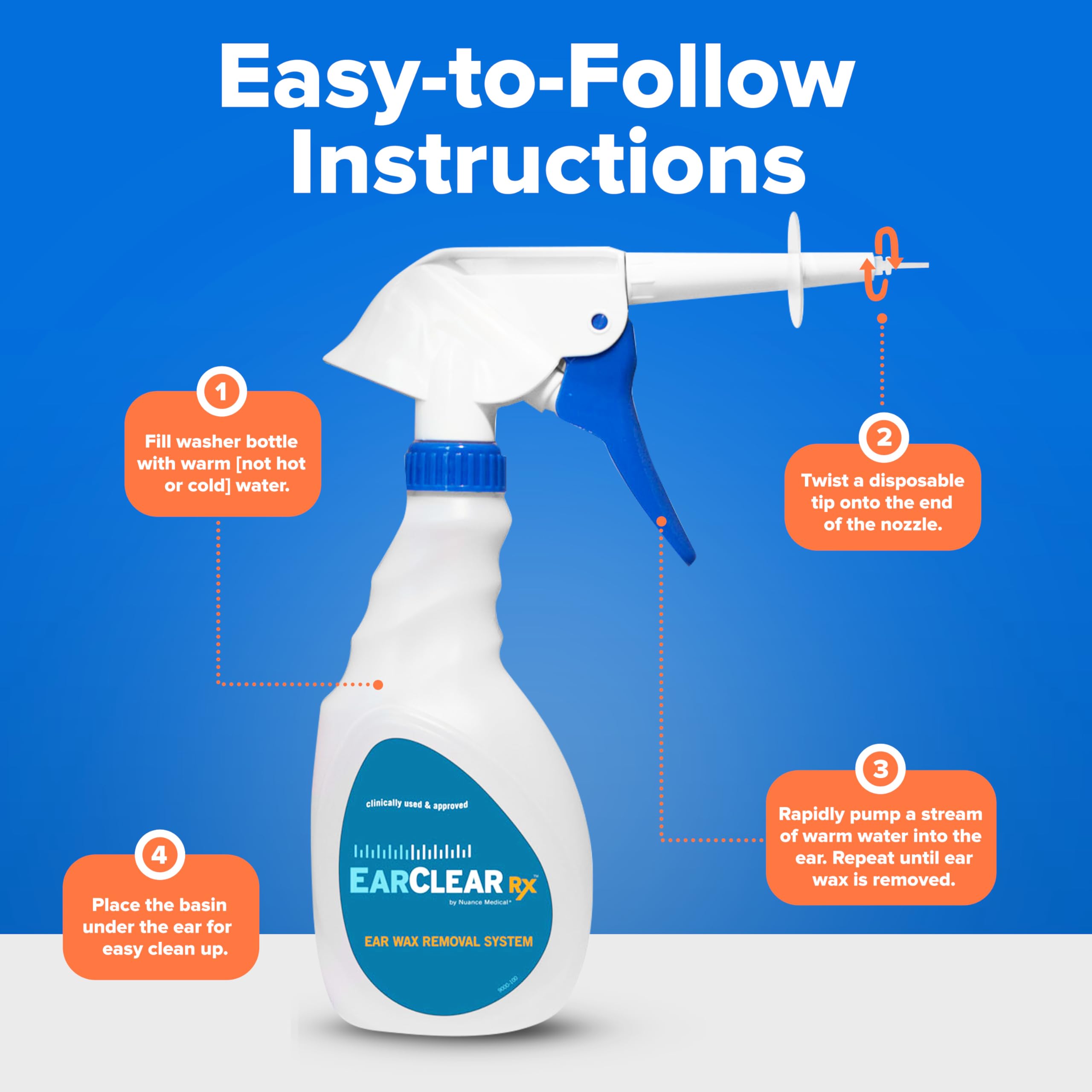**EarClear Rx Complete Ear Wax Removal & Cleaning Kit – Safe, Gentle, Doctor-Recommended for Adults & Kids – Includes Bottle Washer, Basin & 20 Rigid & Flexible Tips – Perfect for Home Use, Travel, and Professional Ear Care**
