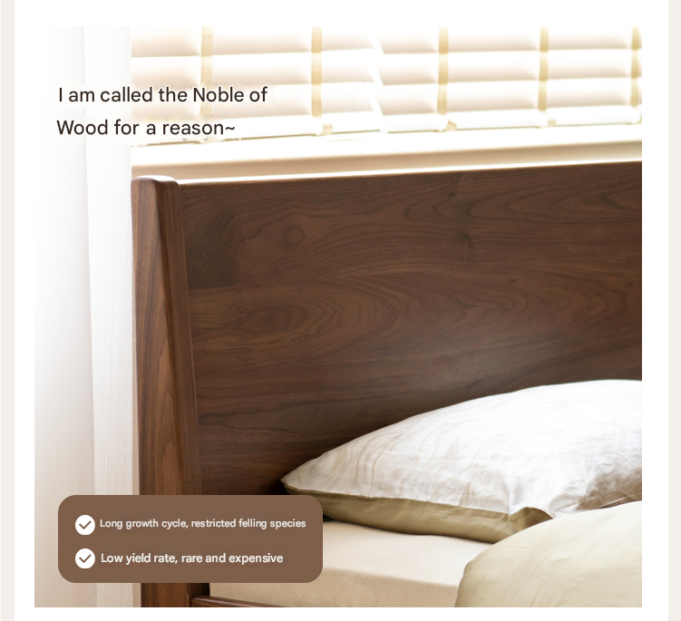 Solid Black Walnut Wood Bed Frame - Queen Size, Natural Wood Grain, Sturdy Platform Bed - Perfect for Modern, Farmhouse & Rustic Bedroom Decor