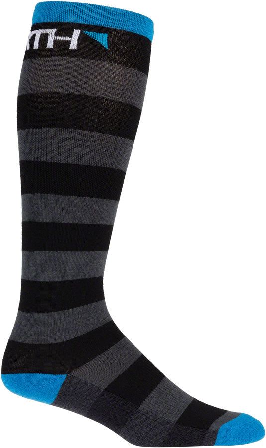 45NRTH Midweight Stripe Knee Wool Socks for Men & Women - Thermal Winter Hiking, Skiing & Outdoor Activities - Black, Large Size - Warm Merino Wool Blend for Cold Weather Comfort