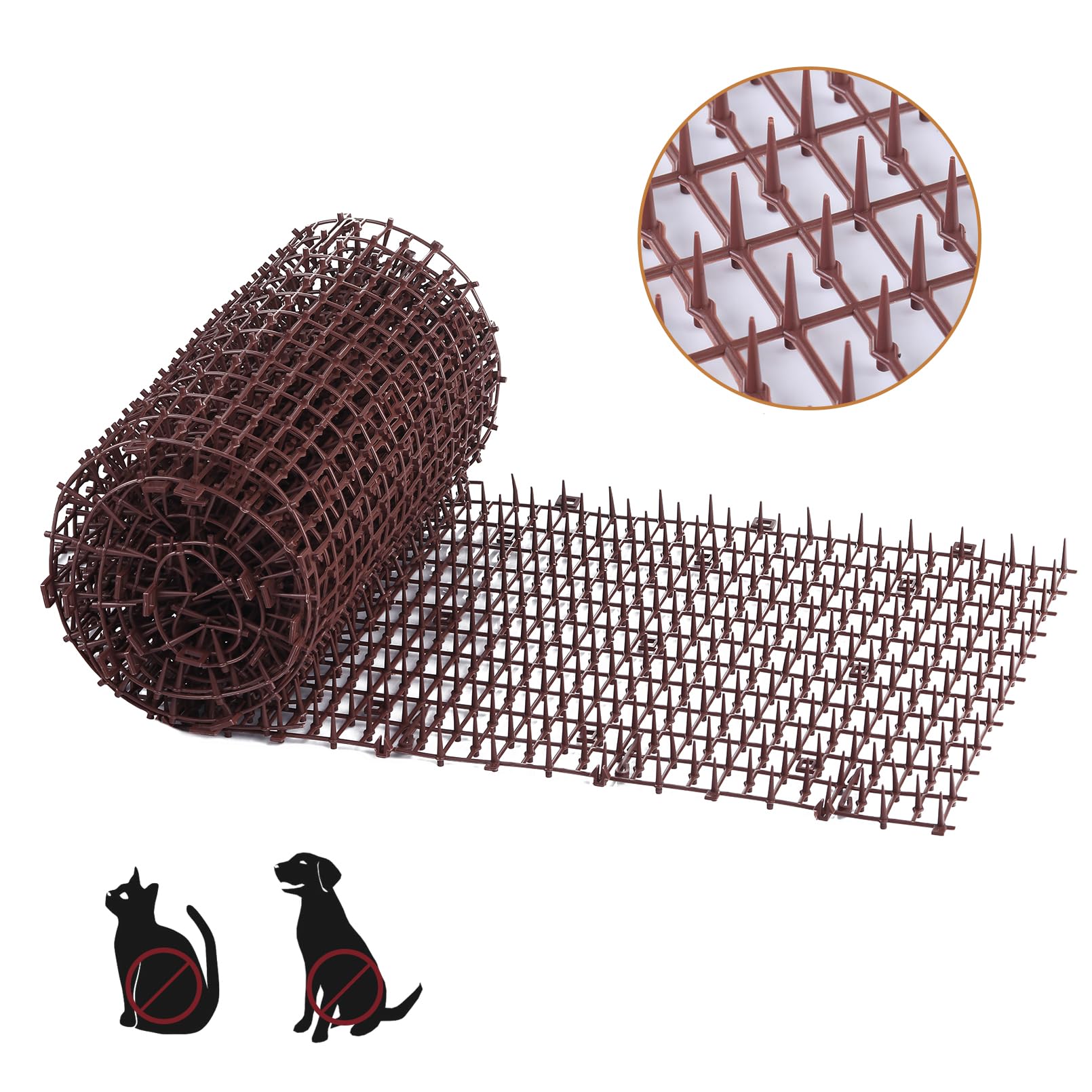 Cat Scat Mat with Spikes - Durable PP Plastic Cat Repellent Mat for Outdoor Use | Anti-Cat Prickle Strips to Prevent Digging & Scratching | Perfect for Gardens, Lawns & Flower Beds (Black/Coffee)