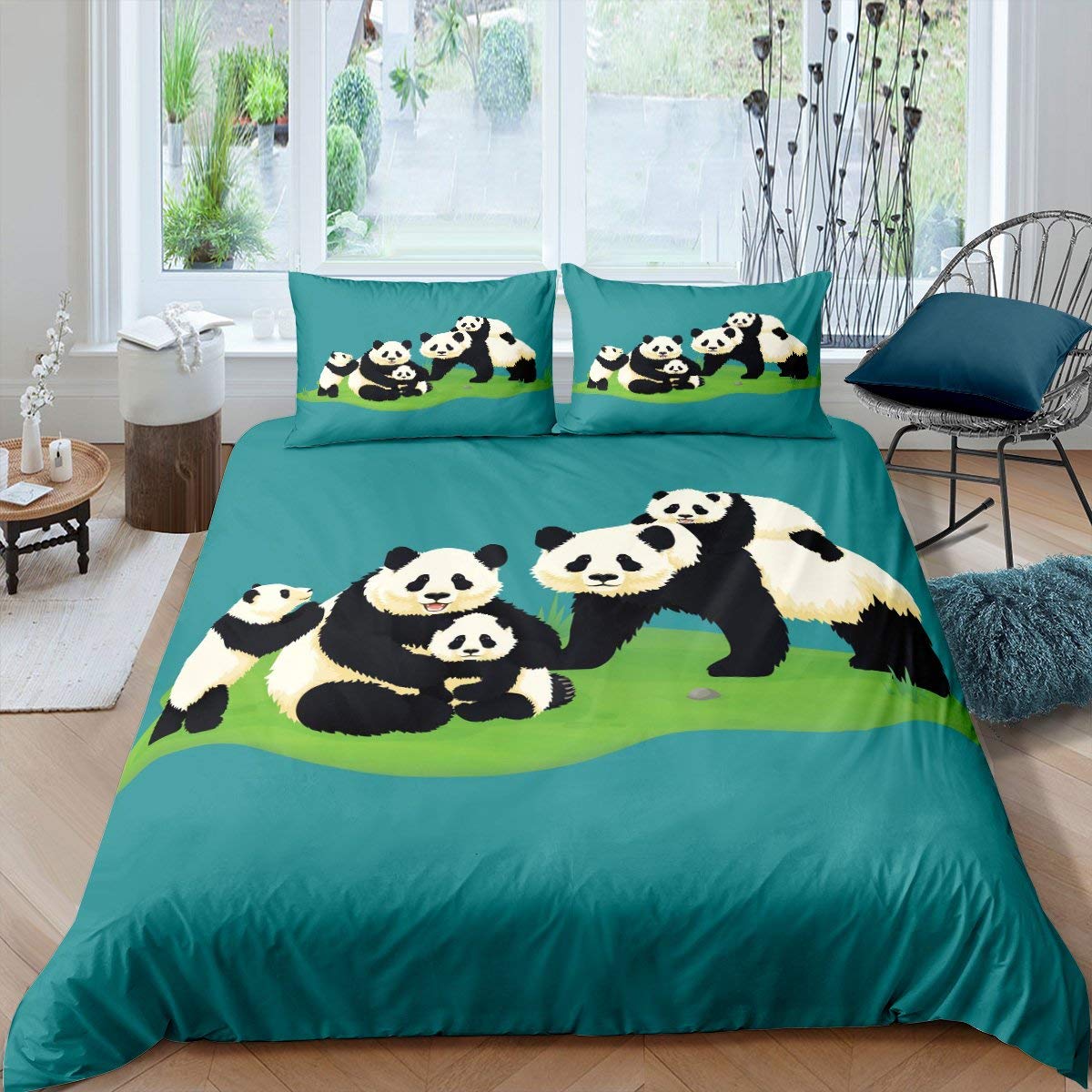 Cute Panda Duvet Cover Set - Wild Giant Panda Print Twin Size Bedding for Kids, Boys & Girls - Soft Comforter Cover with Lovely Bear Design - Perfect for Nursery, Bedroom Decor & Family Home (2Pcs)