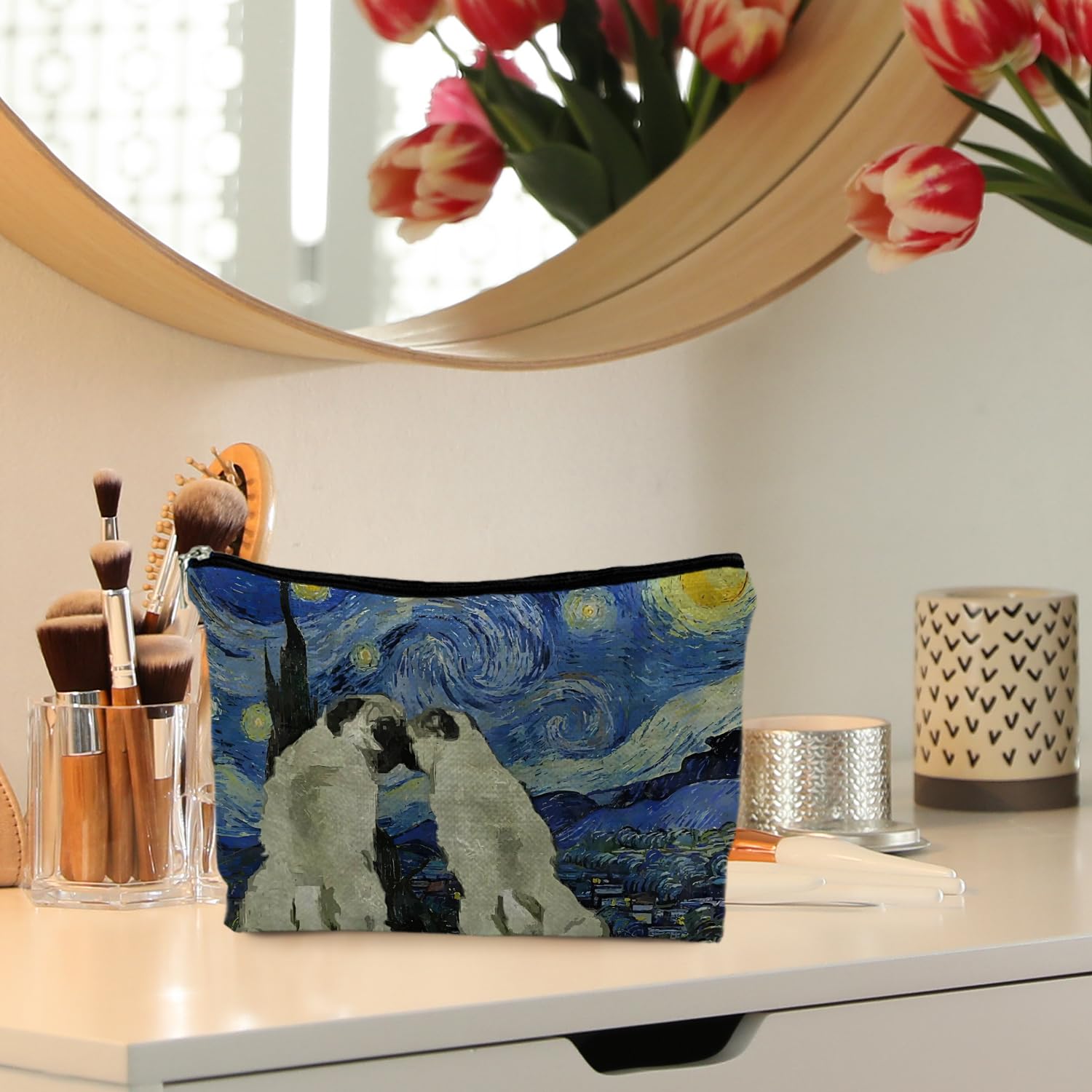Starry Night Pug Makeup Bag | Cute Dog Cosmetic Pouch for Pug Lovers | Perfect Gift for Pug Moms & Dog Enthusiasts | Travel & Daily Makeup Organizer