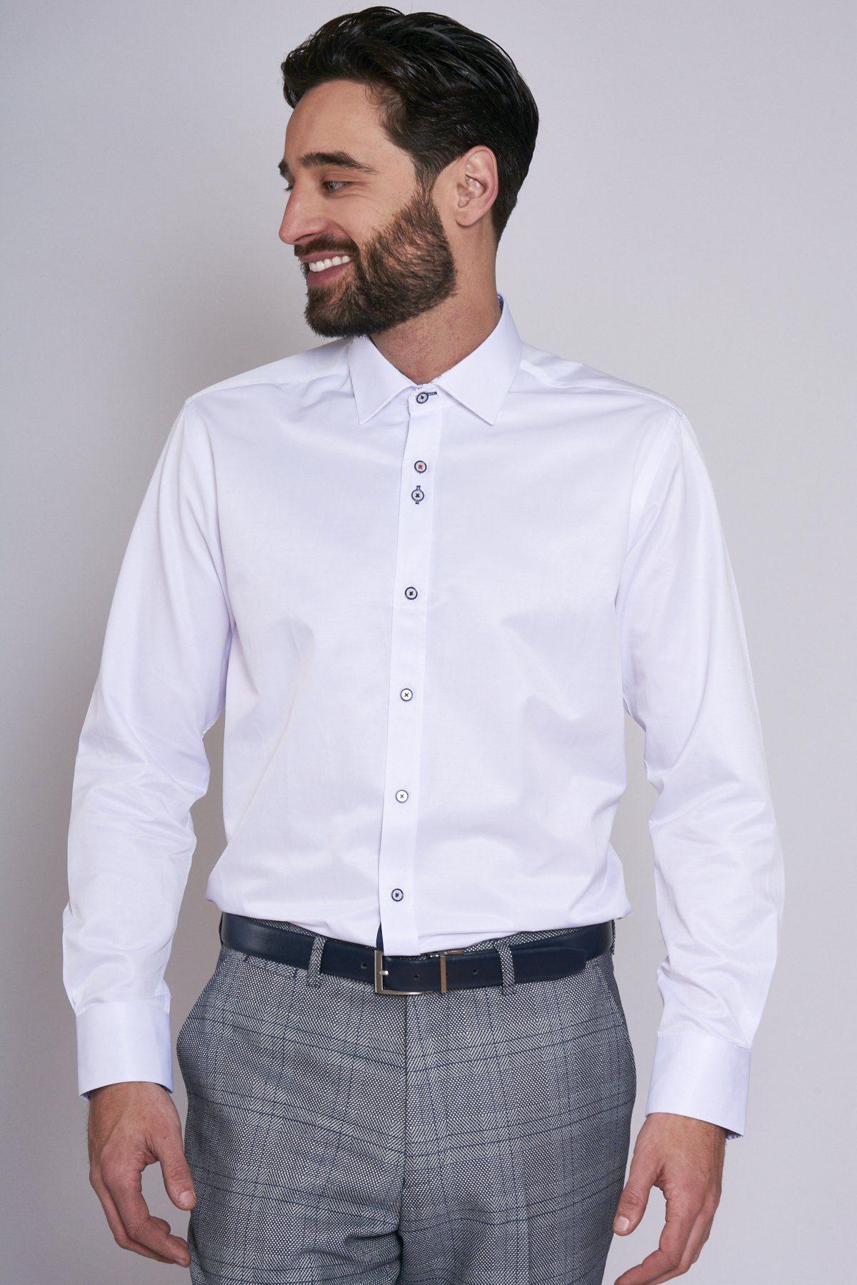 ALFIE Men's White Long Sleeve Dress Shirt - Slim Fit Formal Business Shirt for Office, Wedding & Special Occasions