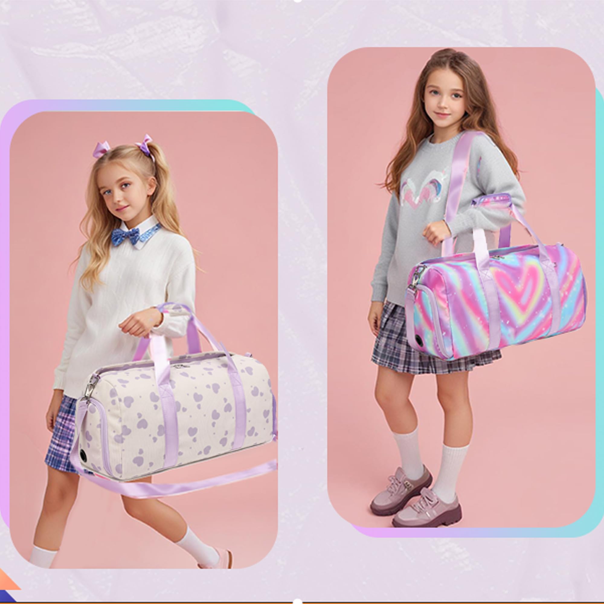 Corduroy Dance Duffle Bag for Girls with Shoe Compartment - Gym & Sleepover