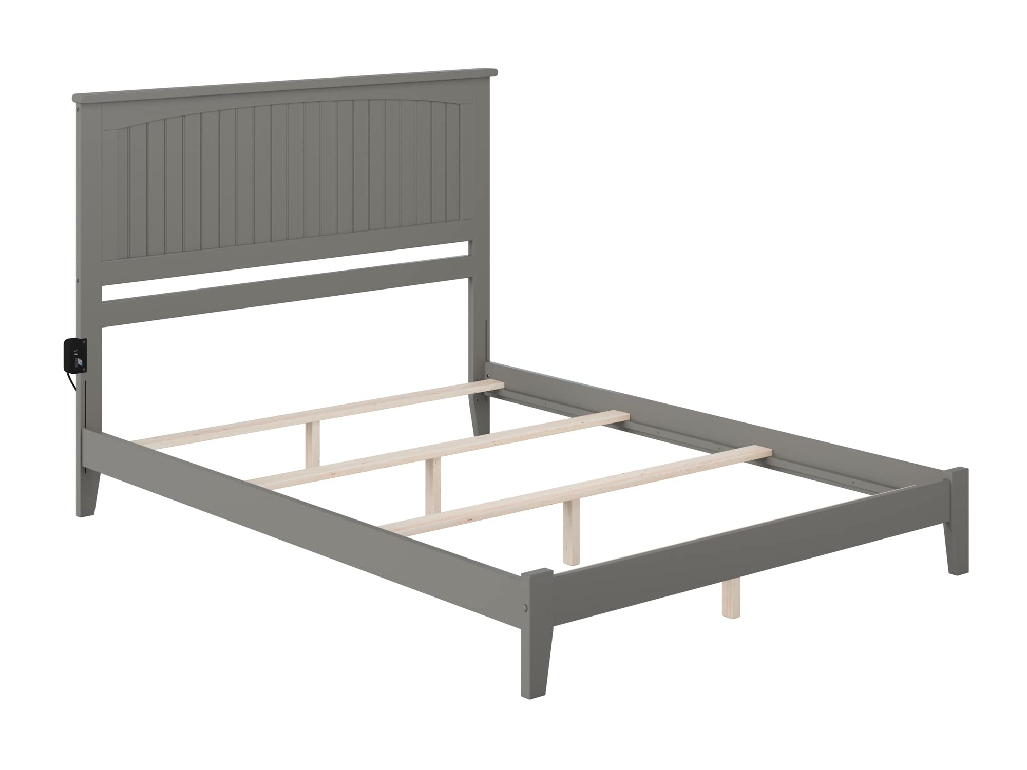 AFI Nantucket Queen Foundation Bed Frame with USB Charging Ports - Modern Grey Bedroom Furniture for Home & Guest Room Decor