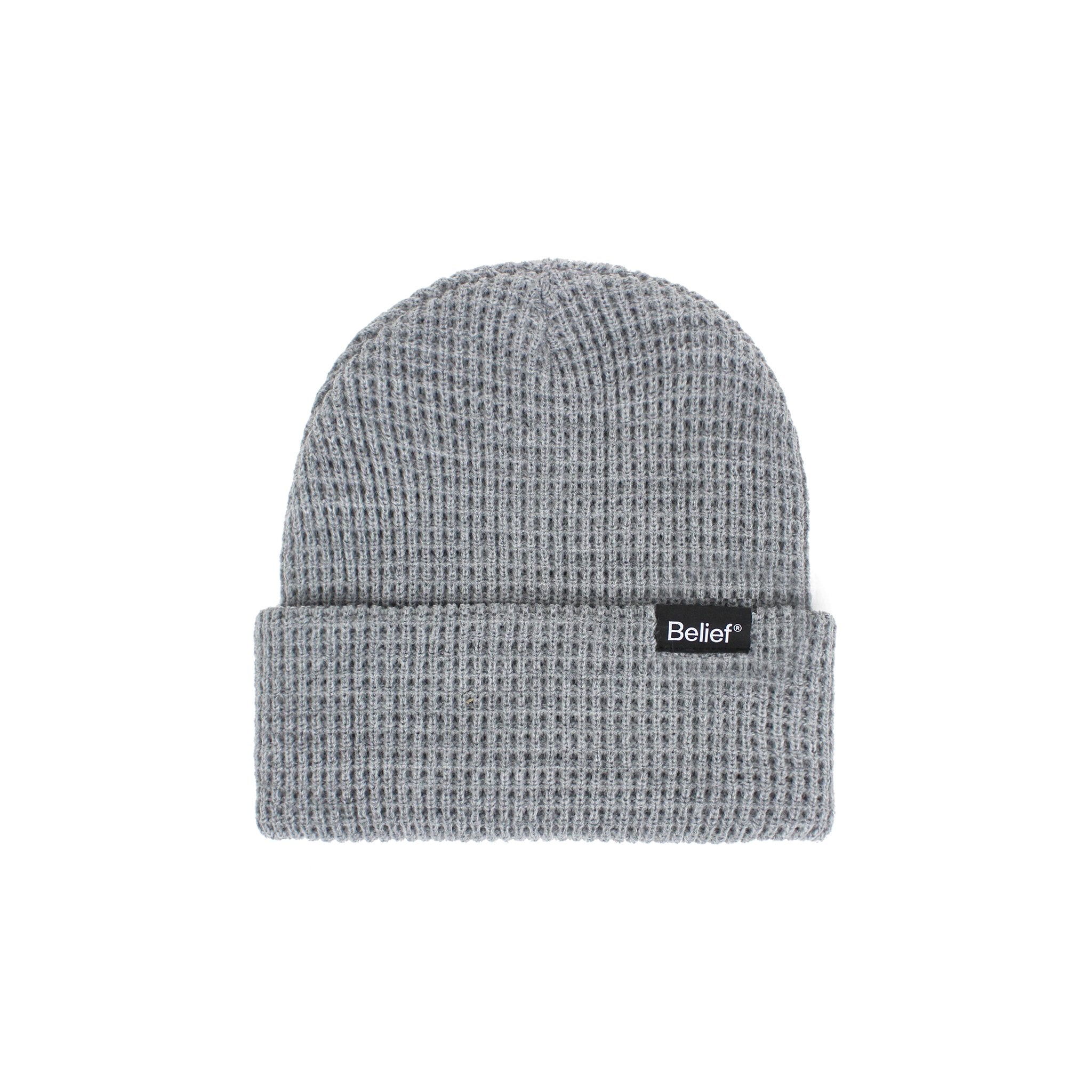 Belief NYC Waffle Beanie - Soft Heather Grey Knit Hat for Men & Women - Winter Warm Fleece Lined Beanie for Outdoor Activities, Skiing, and Casual Wear