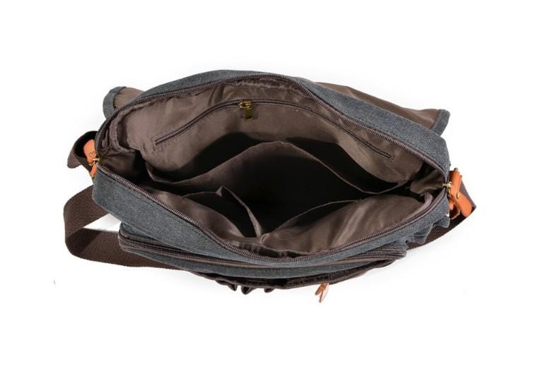 Men's Vintage Denim & Canvas Messenger Bag - Genuine Leather Crossbody Handbag for Work, Travel & Everyday Use