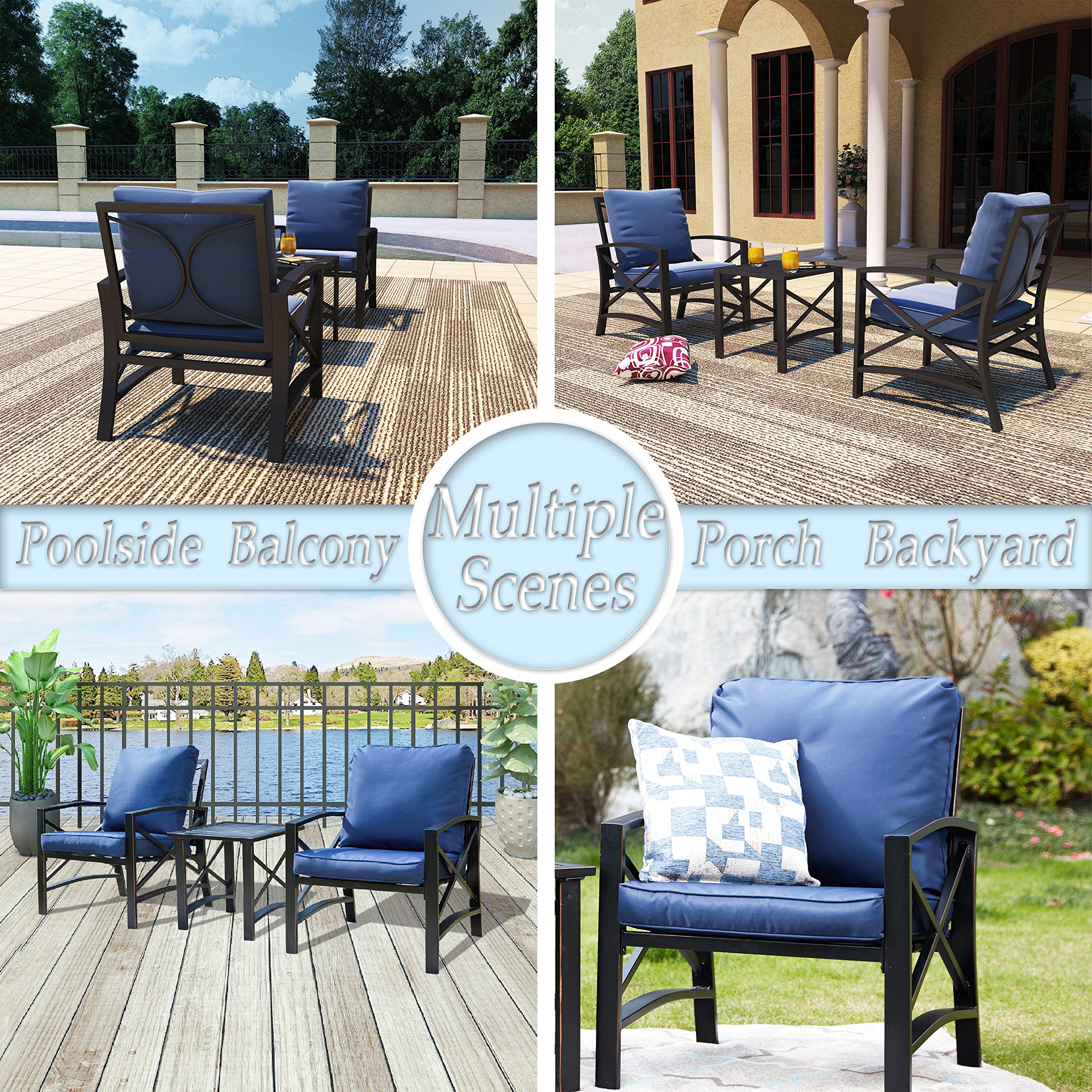 Modern Outdoor Patio Furniture Set - 3-Piece Metal Bistro Set with Coffee Table for Porch, Garden, Balcony or Indoor Use (Khaki) | Perfect for Relaxing, Entertaining & Outdoor Dining