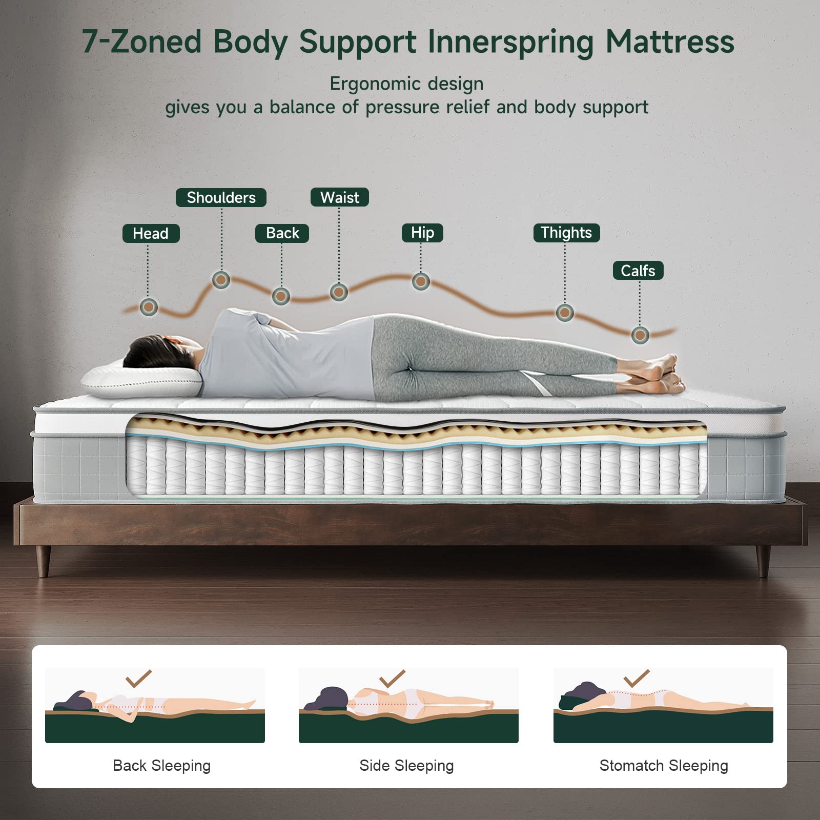Vesgantti 10 Inch Hybrid Queen Mattress - Medium Firm Innerspring with Memory Foam, Pressure Relief Pocket Coils, CertiPUR-US Certified - Perfect for Back Pain Relief & Side Sleepers | Bed in a Box for Easy Setup