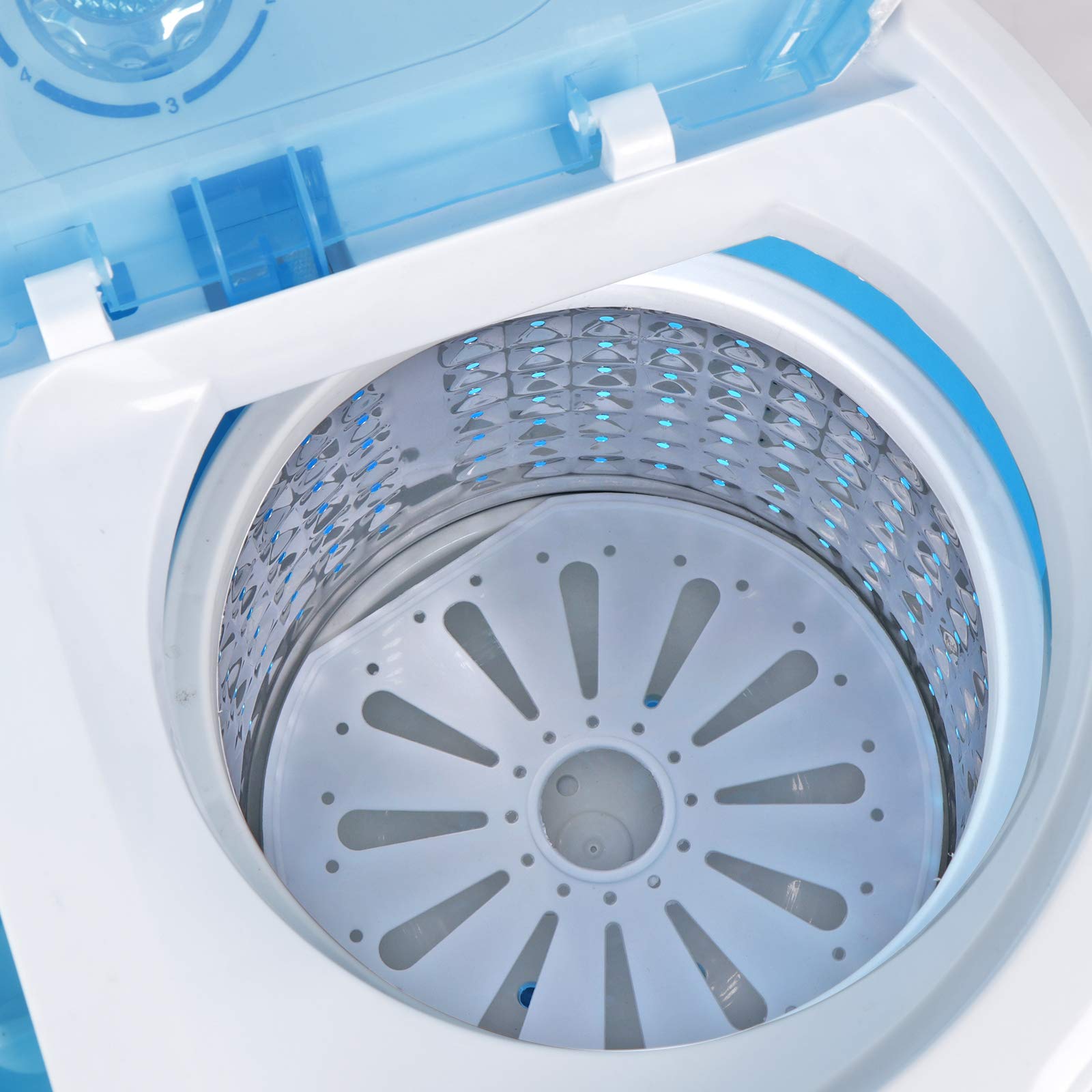 Portable Mini Twin Tub Washing Machine with Spin Dryer & Drain Pipe - Compact Laundry Washer for Small Spaces, Apartments, Dorms, RVs, Camping - Perfect for Travel, Emergency Use & Off-Grid Living (Blue)